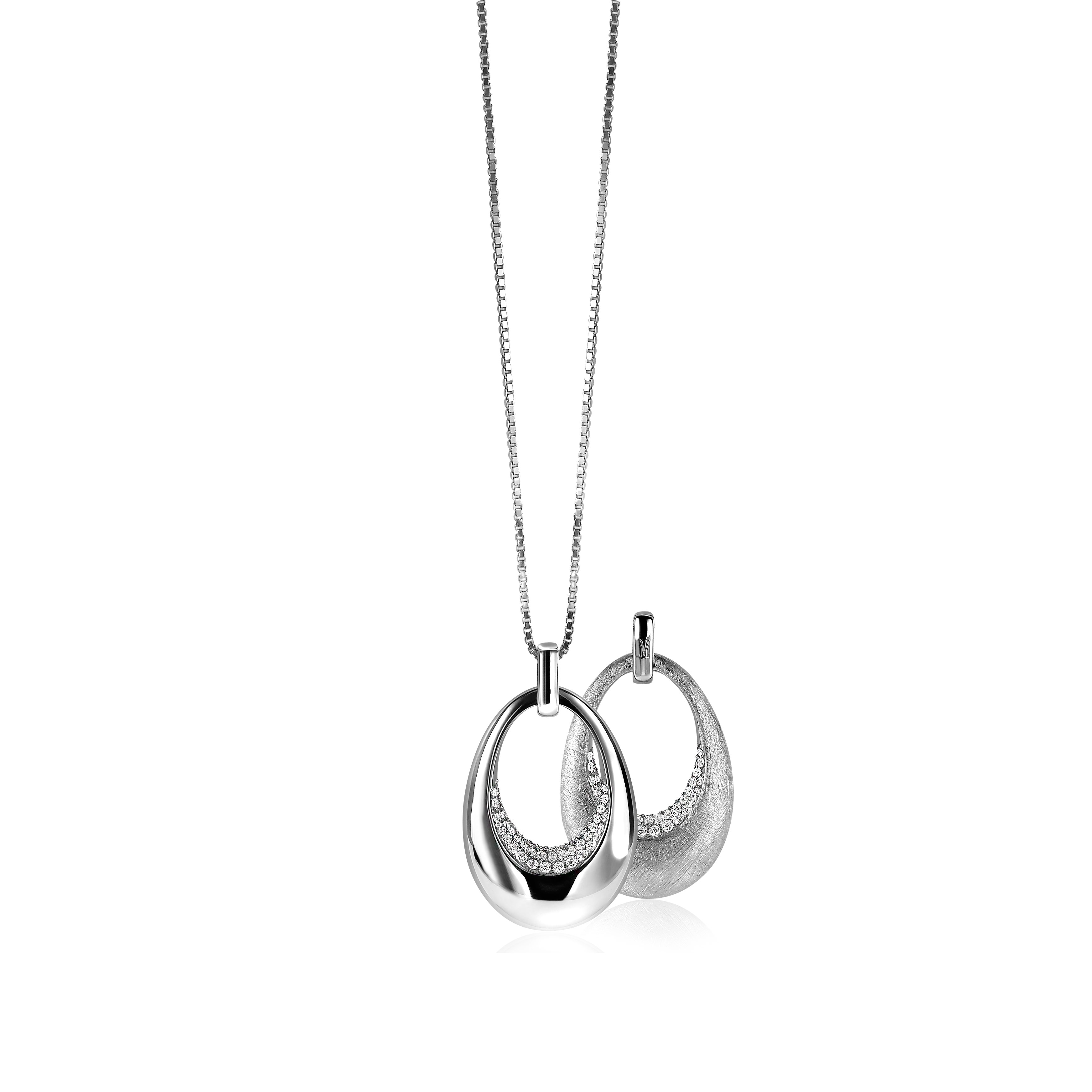 Mart Visser by ZINZI zilveren hanger tweezijdig ovaal wit MVH10 (zonder collier)