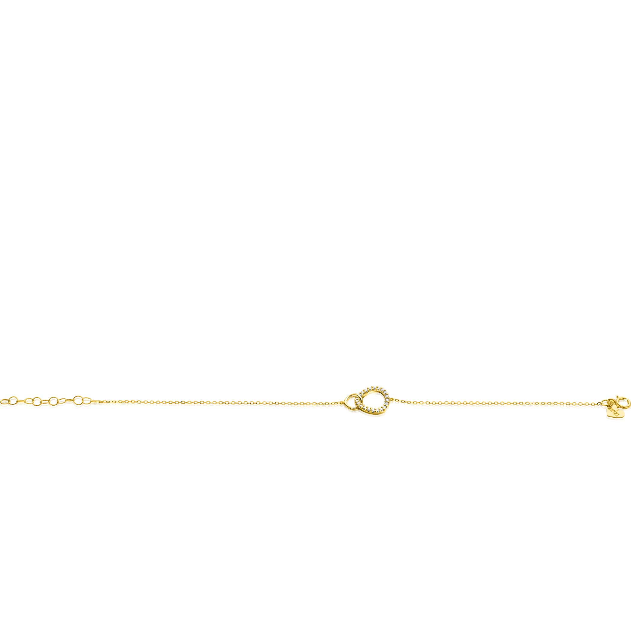 ZINZI Gold 14 krt gouden armband met twee open rondjes, mooi met elkaar verbonden. Het groter rondje (11mm) is bezet met witte zirconia's 16,5-19,5cm ZGA460

