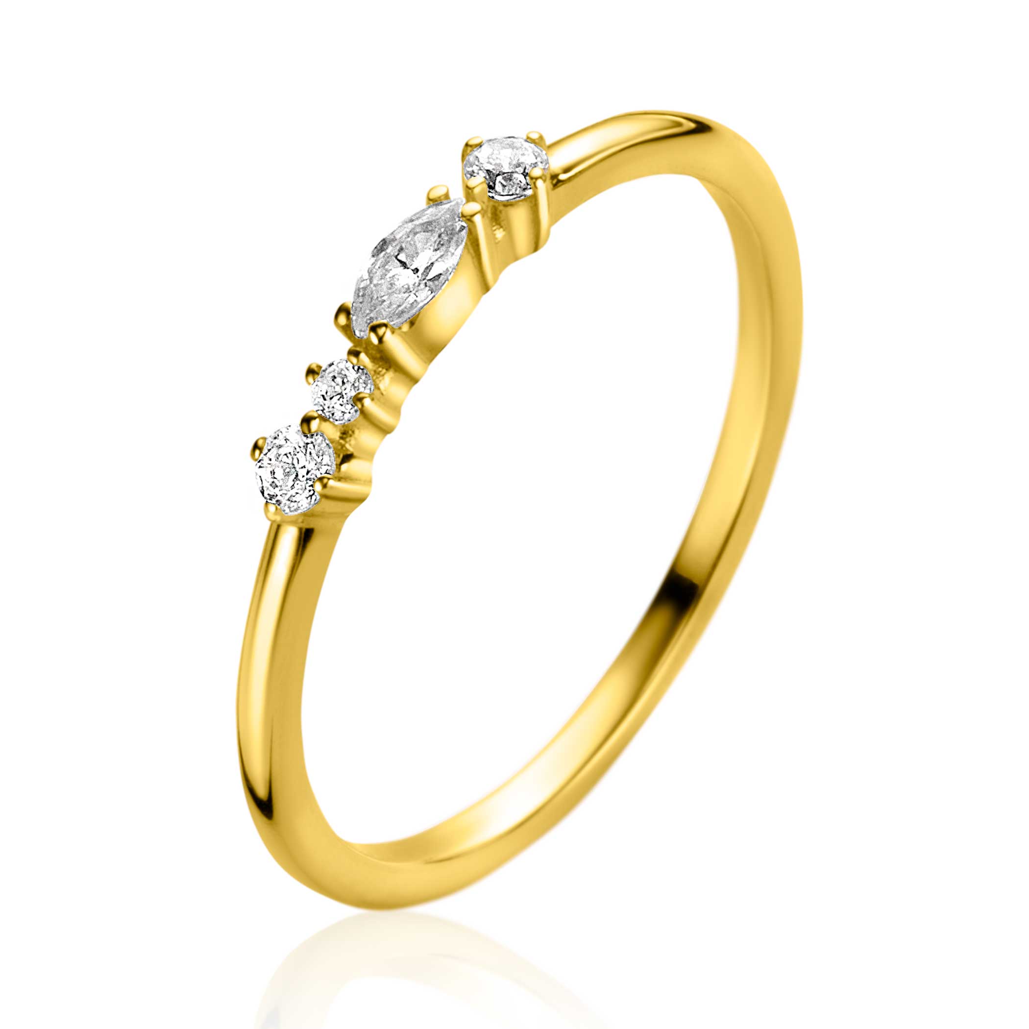 ZINZI Gold 14 krt gouden fantasie ring bezet met vierkante en peervormige witte zirconia's (2,5mm breed) ZGR464