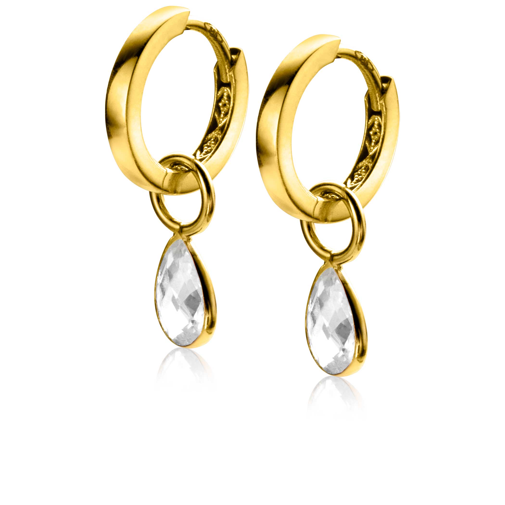 ZINZI Gold 14 krt gouden oorbedels in peervorm bezet met witte zirconia 7mm ZGCH390 (zonder oorringen)