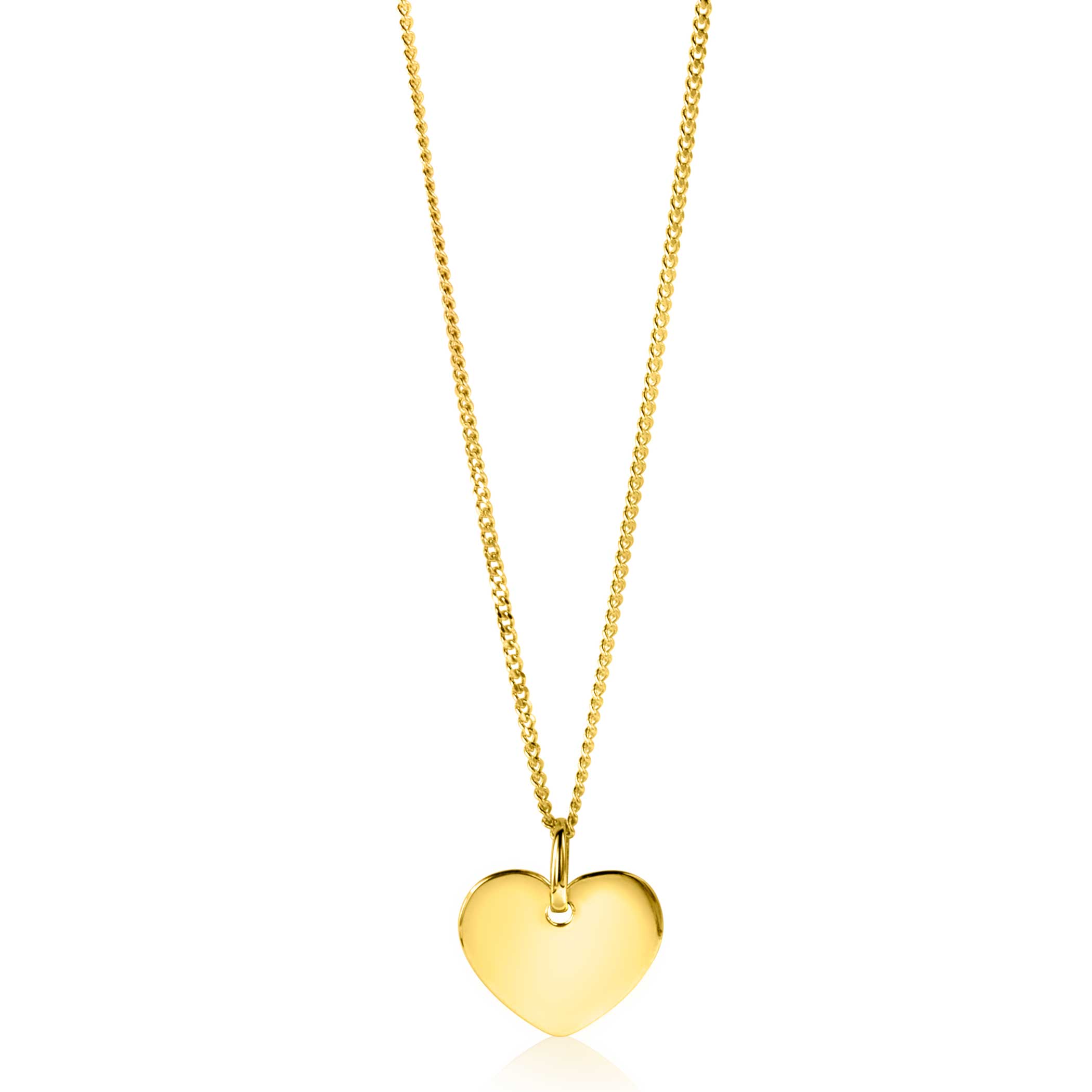 12mm ZINZI Gold 14 krt gouden hanger met trendy glanzend hartje van 12mm ZGH396-12 (zonder collier)