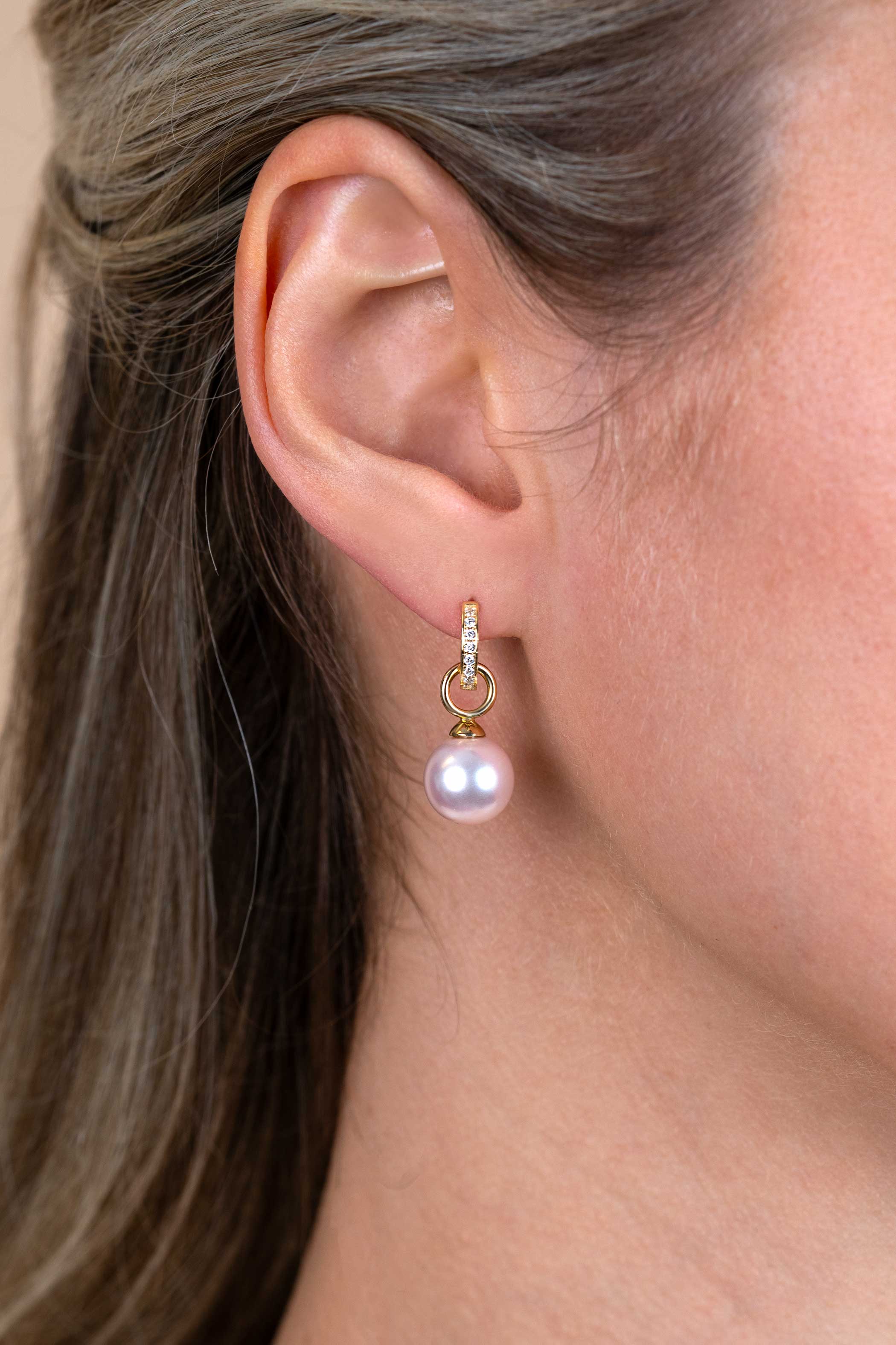 10mm ZINZI Gold 14 karaat gouden oorbedels roze Swarovski crystal parel ZGCH002 (zonder oorringen)