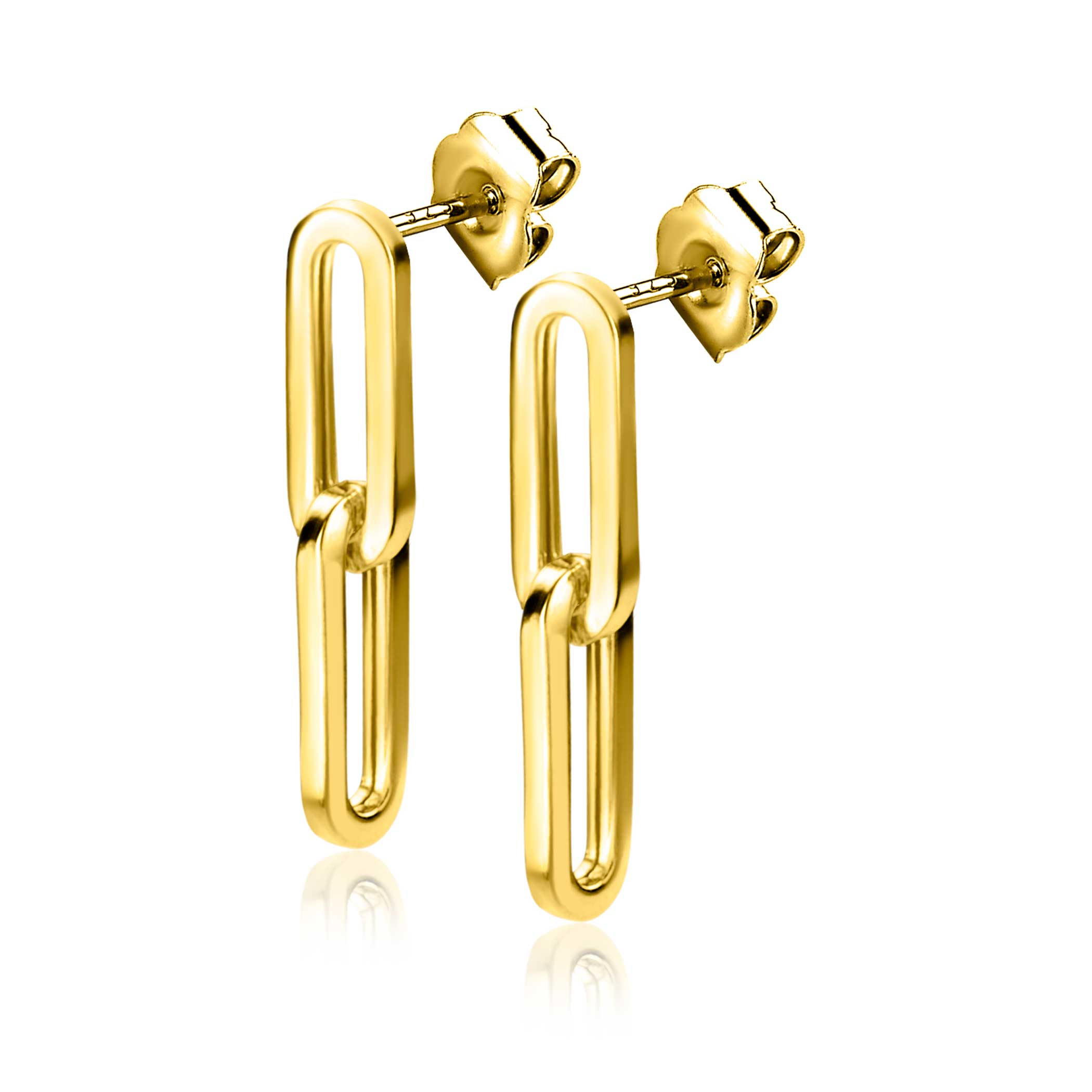 20mm ZINZI Gold 14 krt gouden oorstekers met twee trendy paperclip-schakels 20mm ZGO344