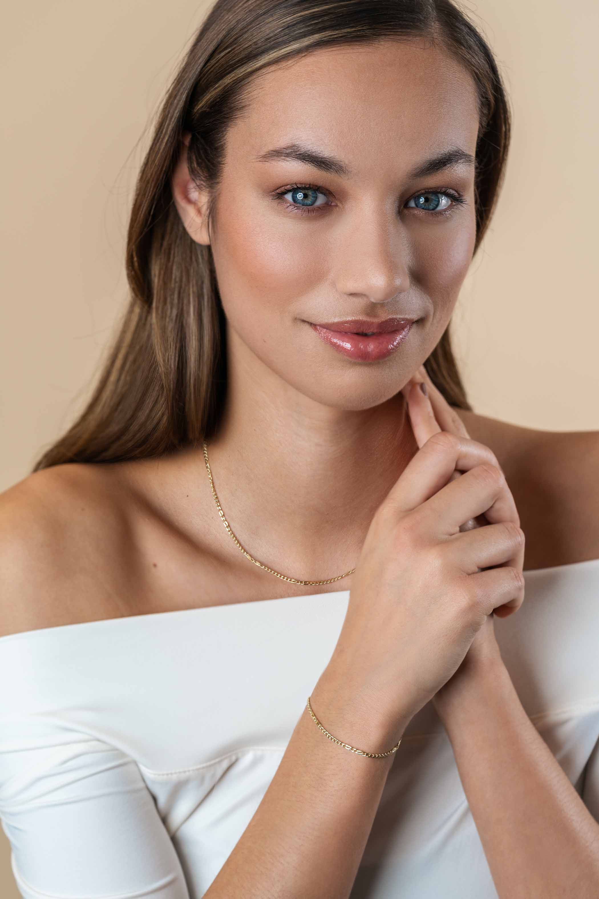 ZINZI Gold 14 karaat gouden massieve gourmet ketting met valkenoog schakels 2mm breed 41-43cm ZGC498
