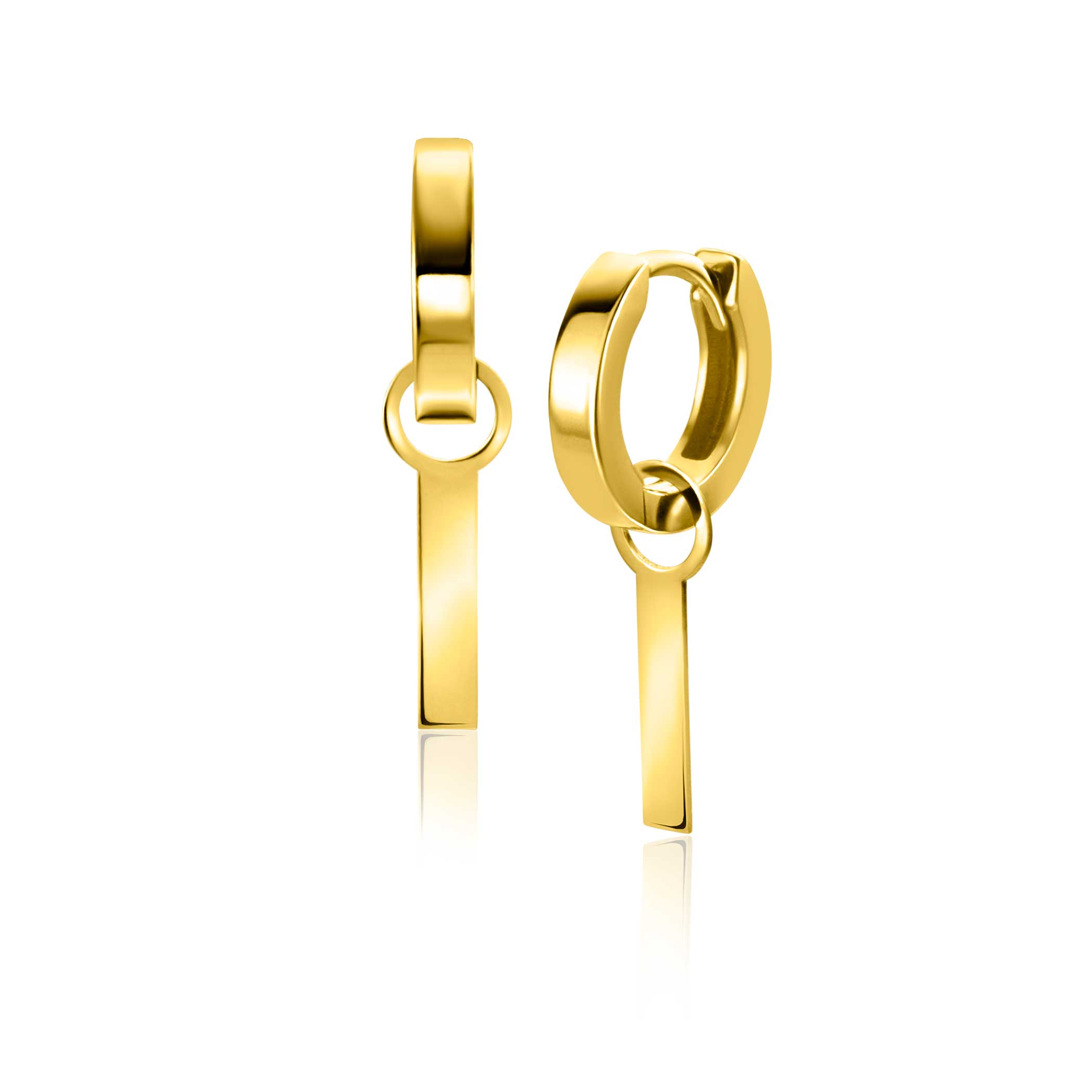 15mm ZINZI Gold 14 krt gouden oorbedels met glad staafje ZGCH479 (zonder oorringen)
