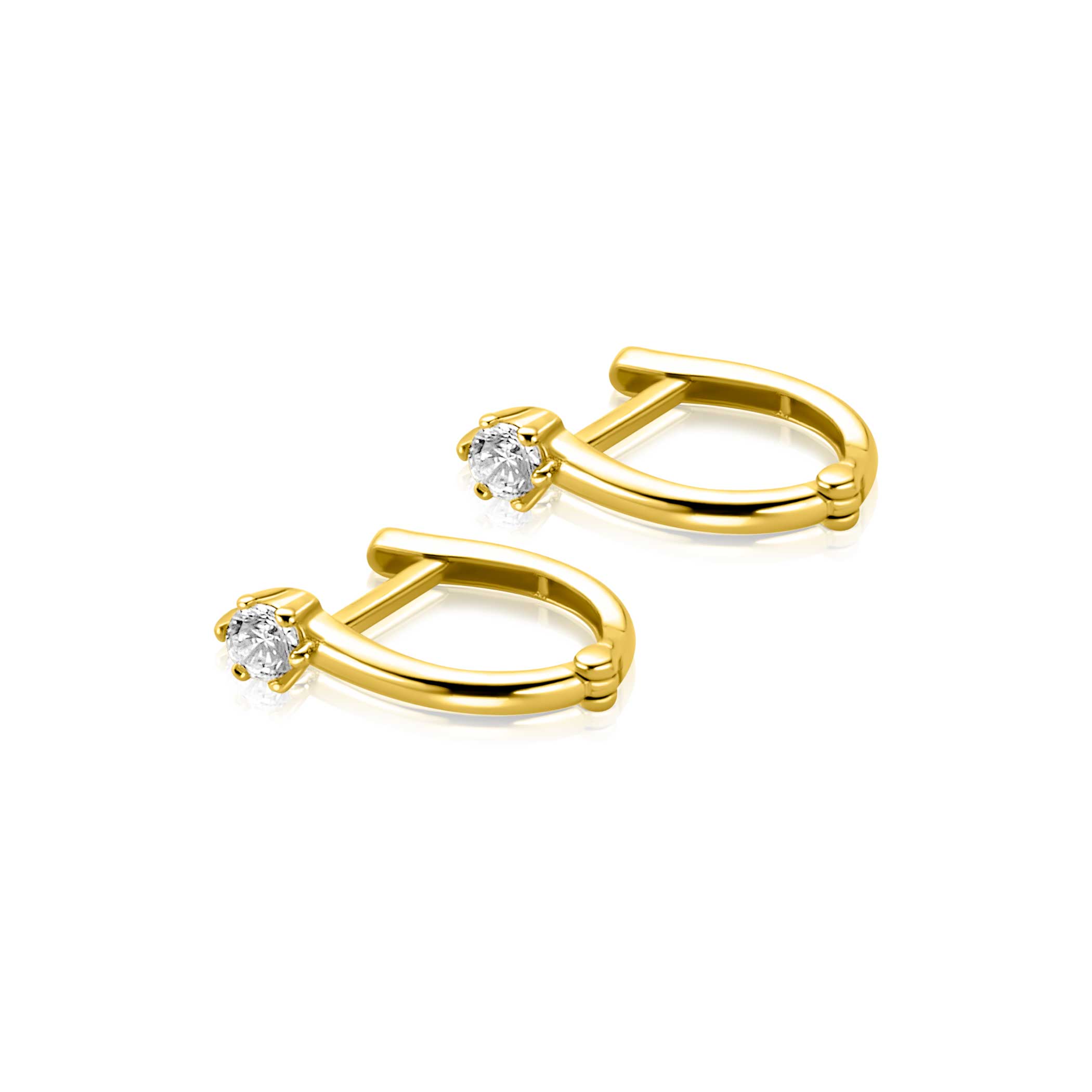 11mm ZINZI Gold 14 krt gouden oorringen ovaal model met witte zirconia en luxe klapsluiting ZGO566
