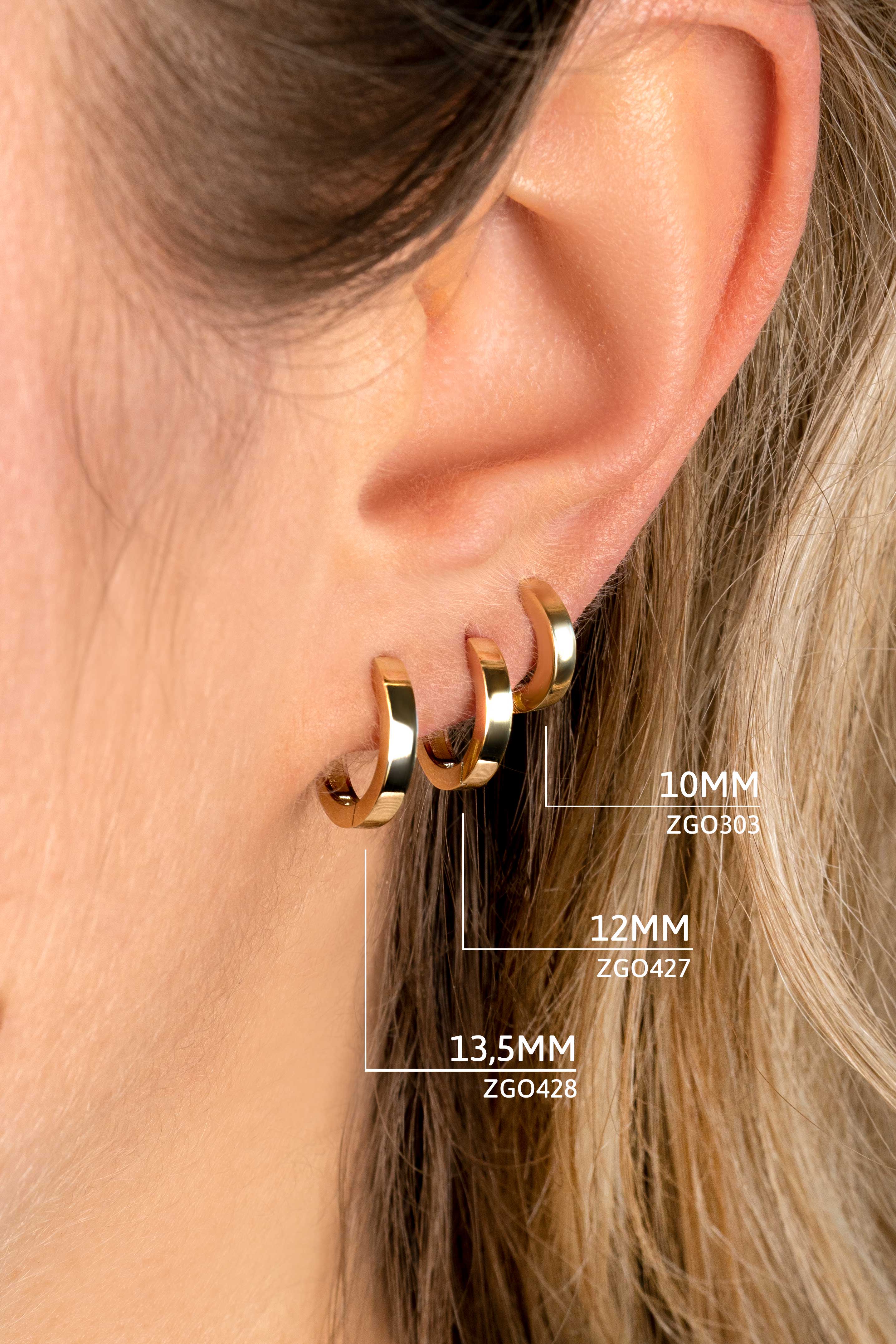 13,5mm ZINZI Gold 14 krt gouden oorringen met luxe klapsluiting 13,5mm x 2,3mm vierkante buis ZGO428