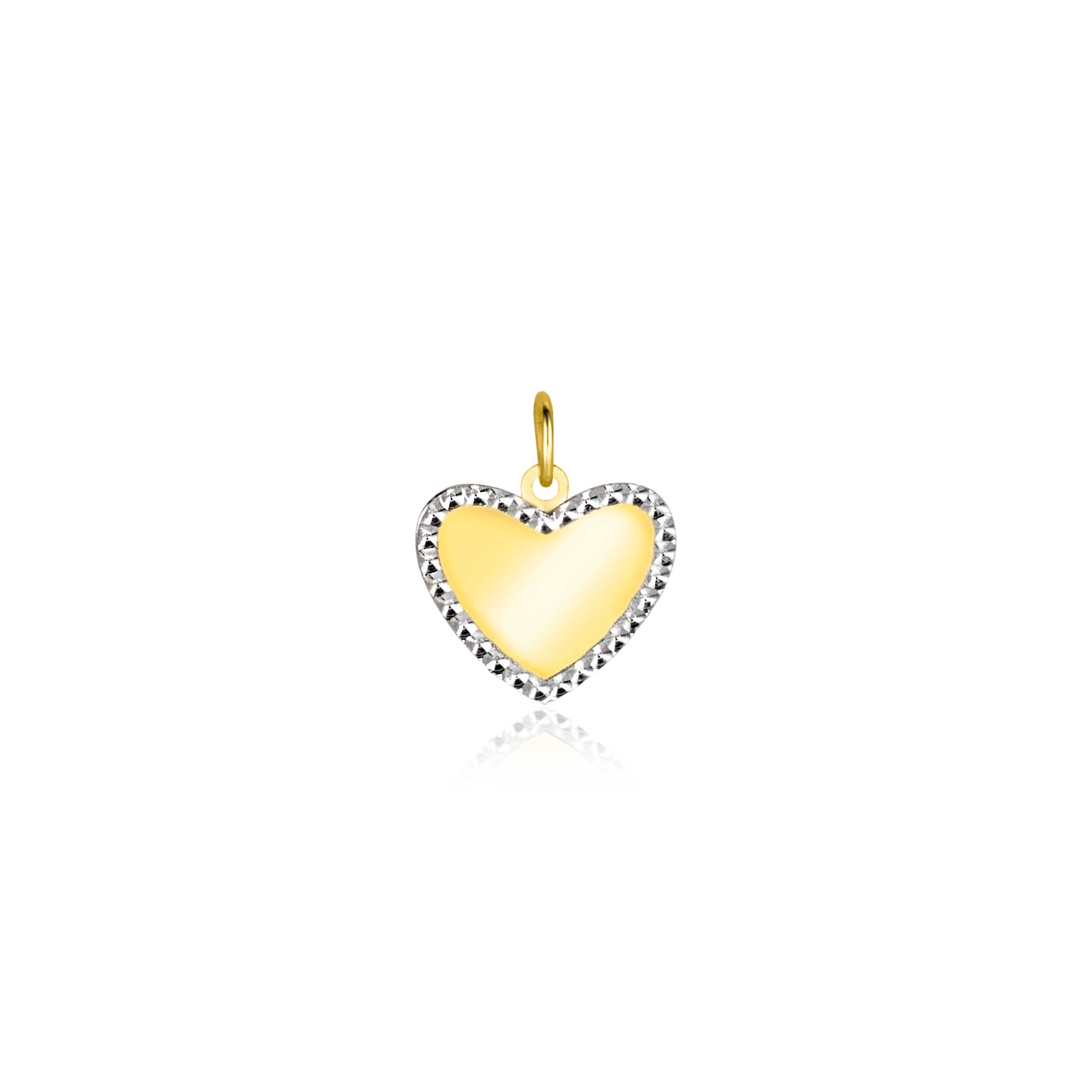 10mm ZINZI Gold 14 krt gouden hanger met glanzend hartje van 10mm en met chique witgouden parelrand ZGH364-10 (zonder collier)