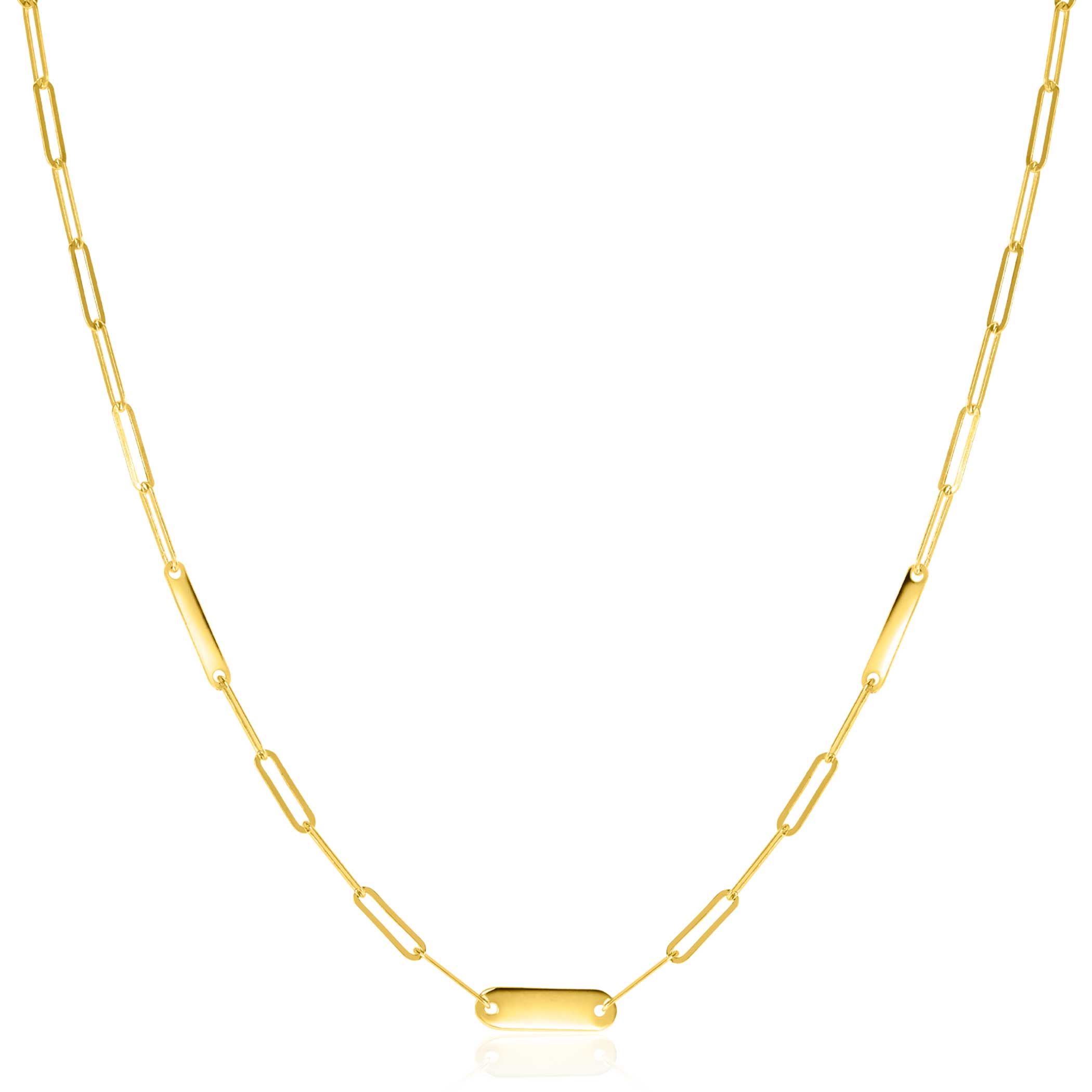 ZINZI Gold 14 krt gouden schakelketting met paperclip schakels (1,8mm breed) en drie gladde plaatjes 45cm ZGC443
