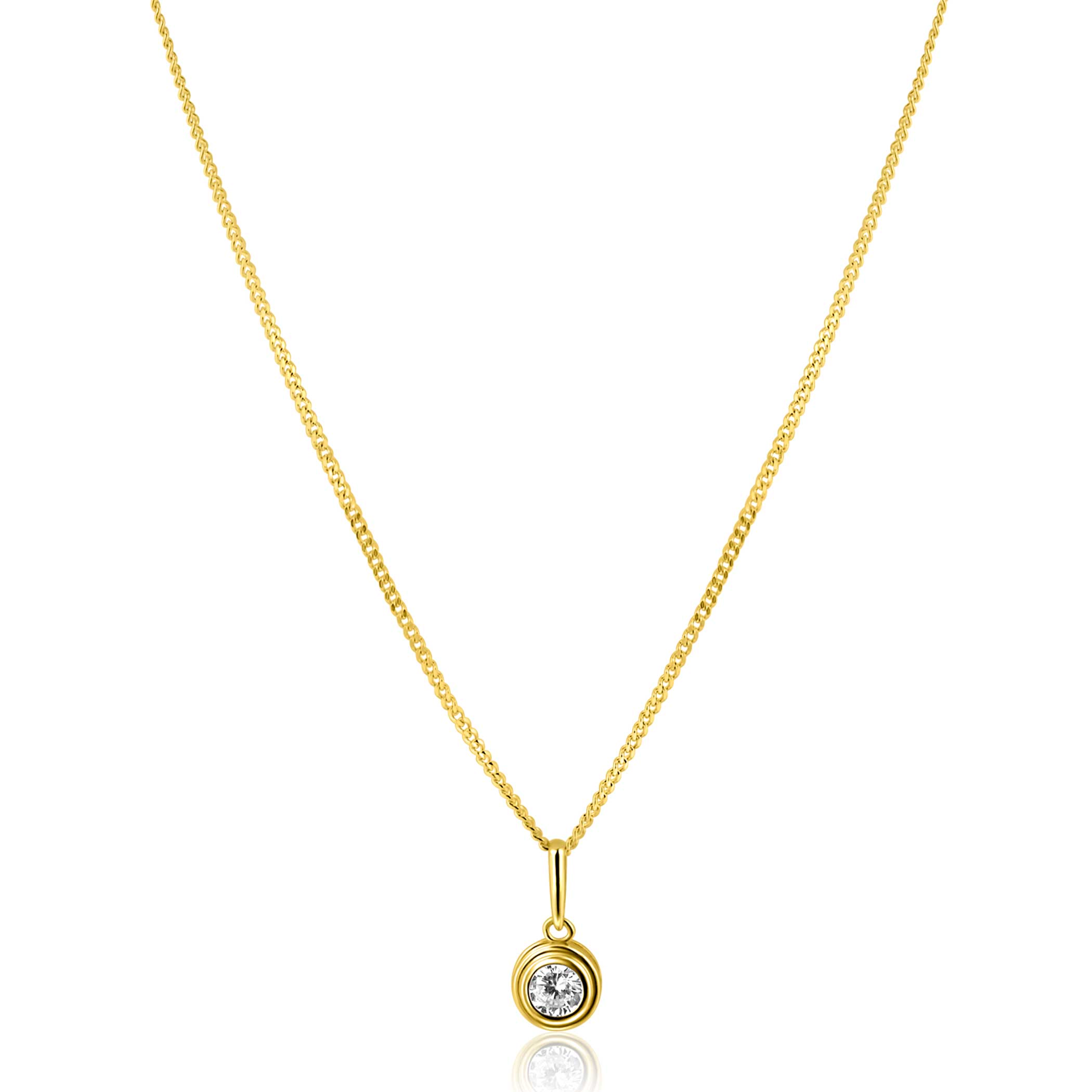 12mm ZINZI Gold 14 krt gouden hanger met ronde witte zirconia in bewerkt kastje ZGH560 (zonder collier)