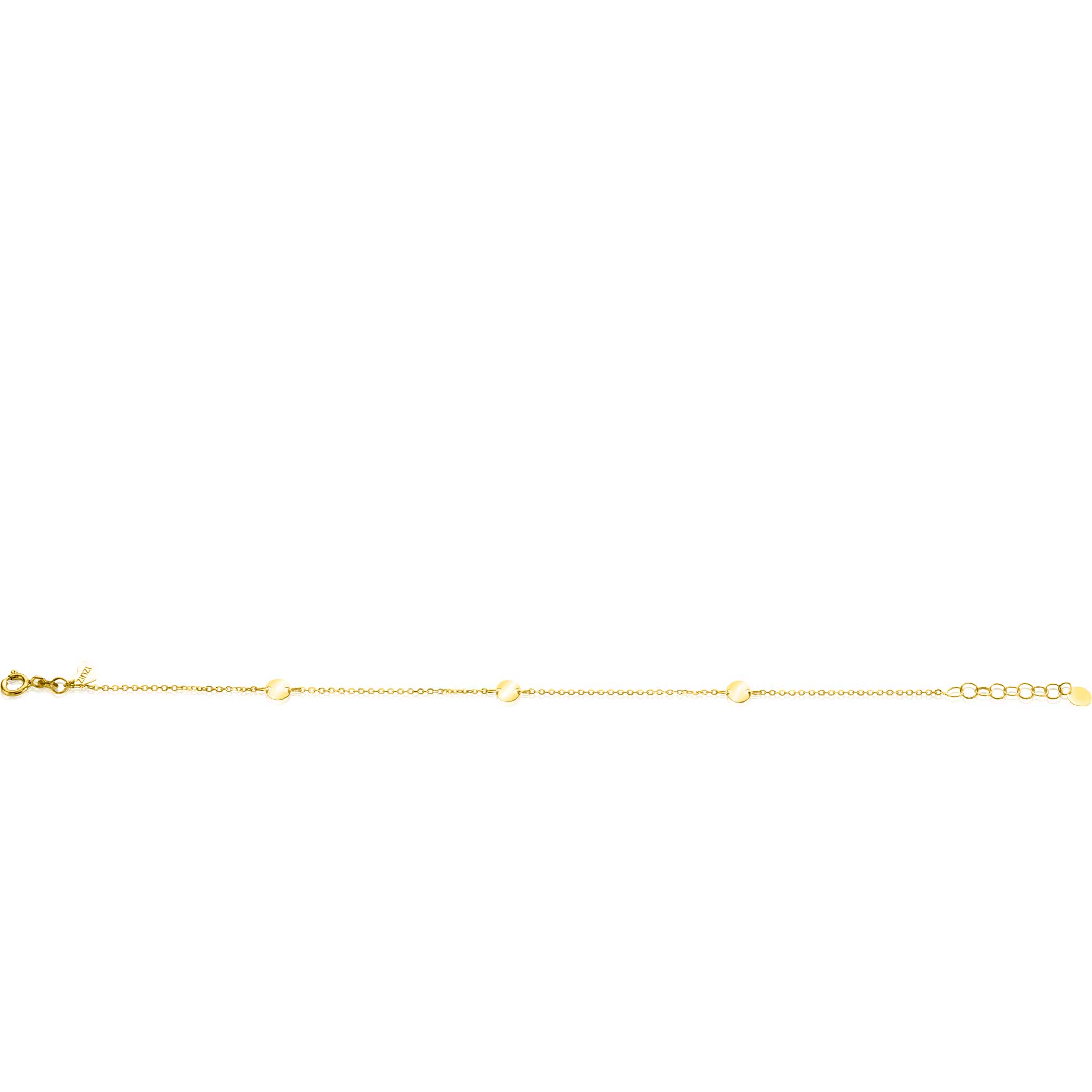 ZINZI Gold 14 krt gouden armband met subtiele jasseron schakels en drie ronde gladde plaatjes 5mm breed 18-20cm ZGA444
