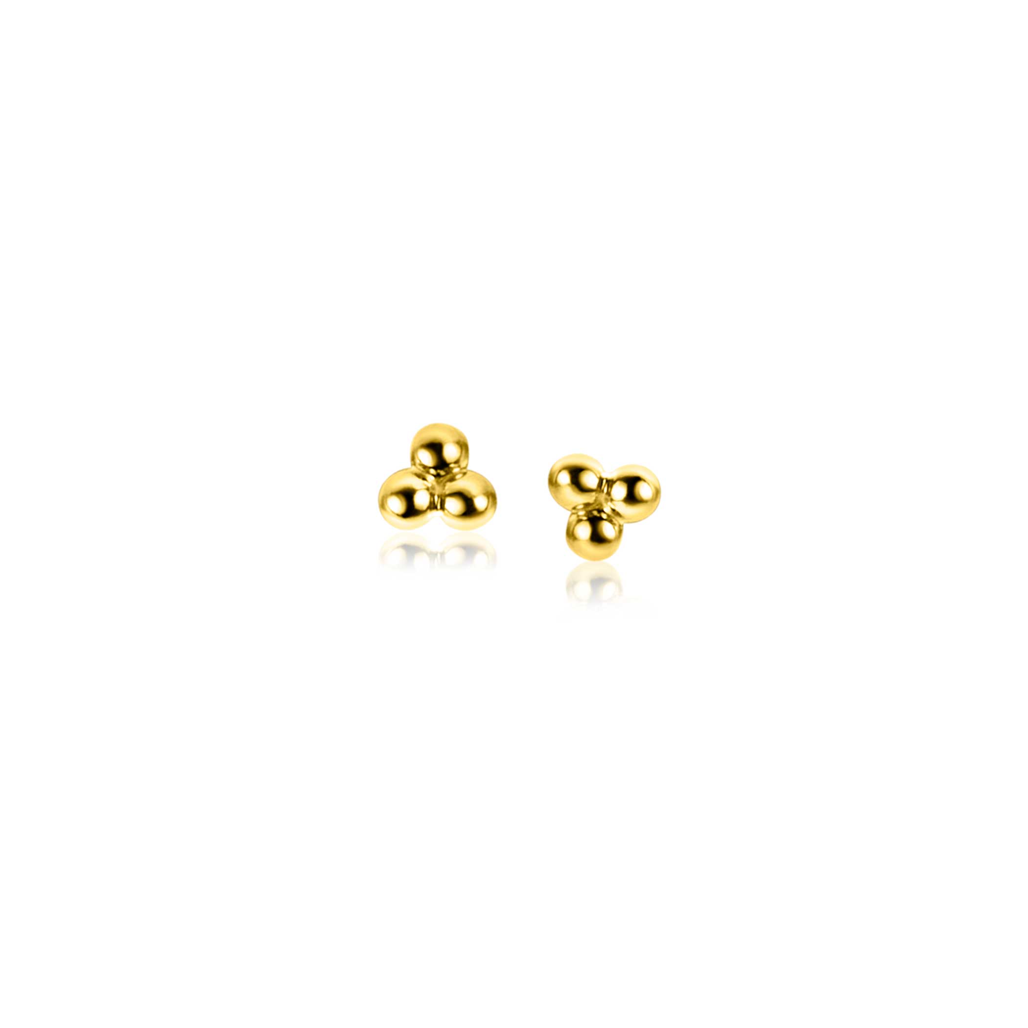 3mm ZINZI Gold 14 krt gouden oorknopjes drie gladde bolletjes in een driehoek ZGO476
