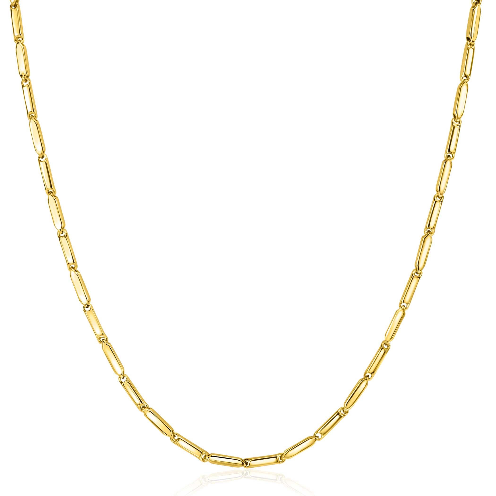 ZINZI Gold 14 krt gouden ketting met stoere rechthoekige staafjes (2mm breed) met vierkante buis 43cm ZGC452

