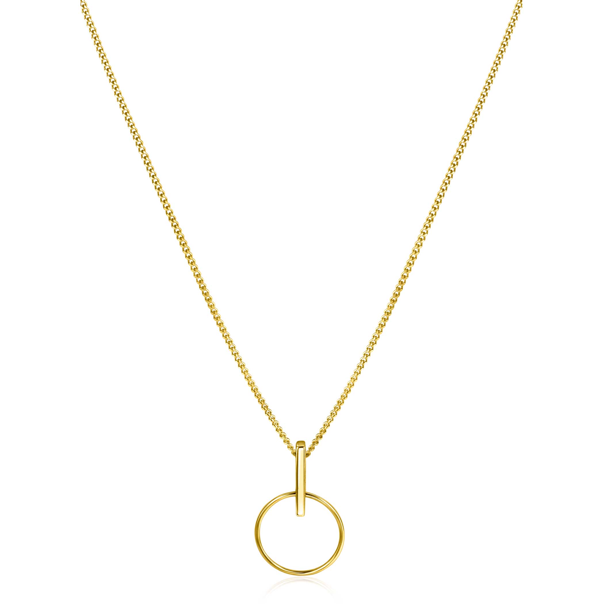 ZINZI Gold 14 krt gouden hanger 18mm met open ronde vorm en trendy staafje als hangoog ZGH404 (zonder collier)