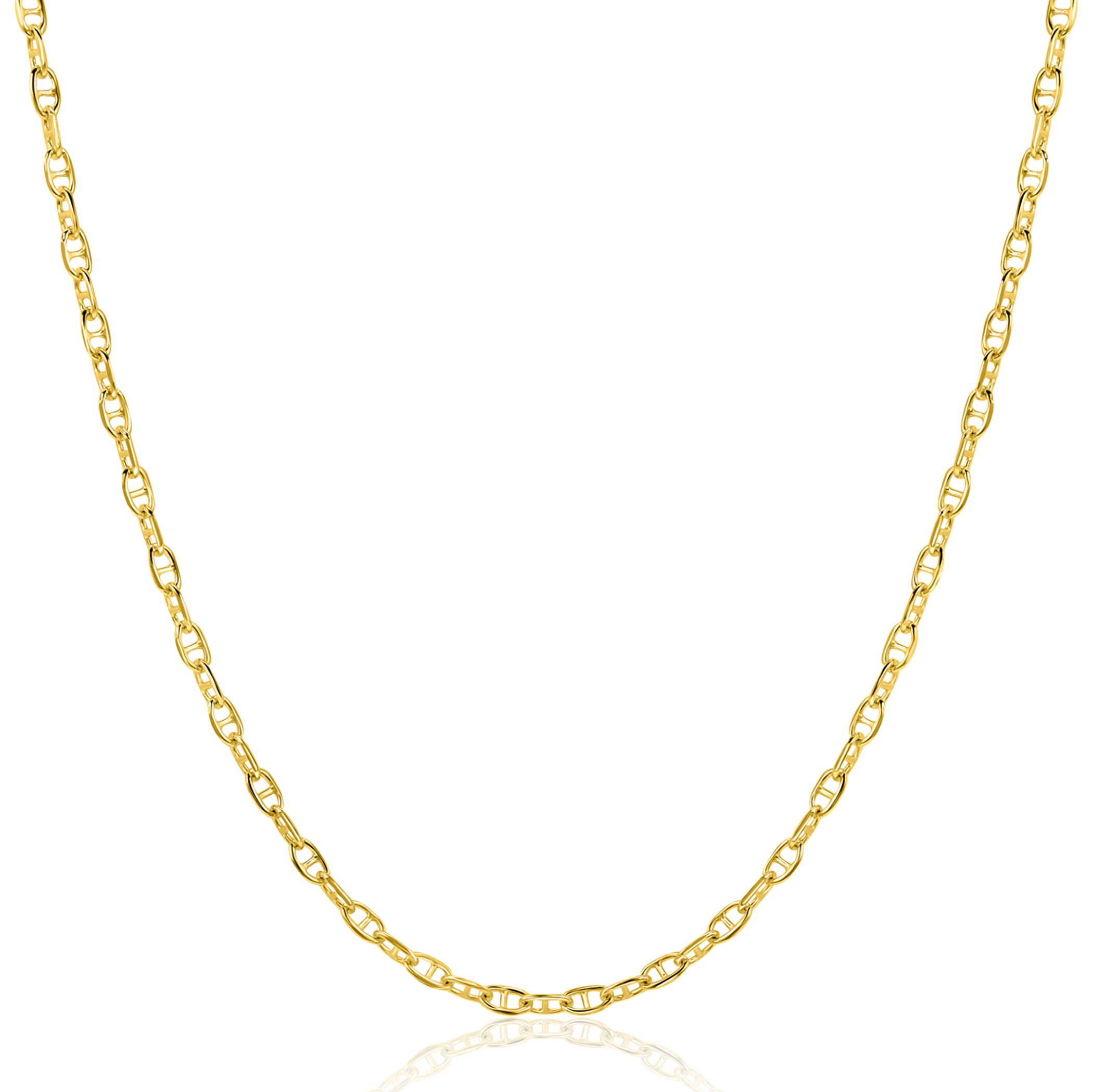 ZINZI Gold 14 karaat gouden massieve marine schakelketting 45cm 2mm breed ZGC577