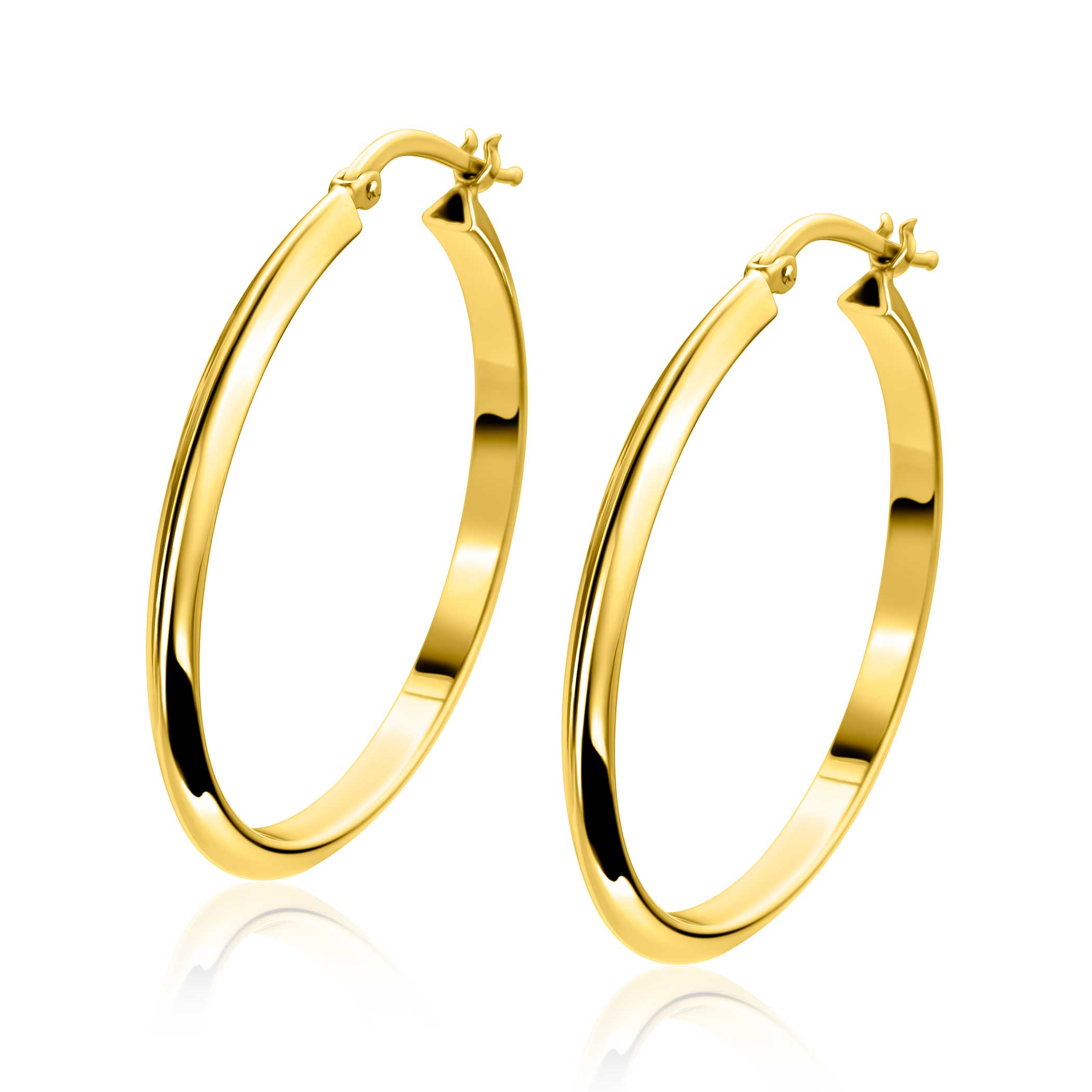 35mm ZINZI gold plated zilveren oorringen met gladde buis 3mm breed en handige bovensluiting ZIO2857G