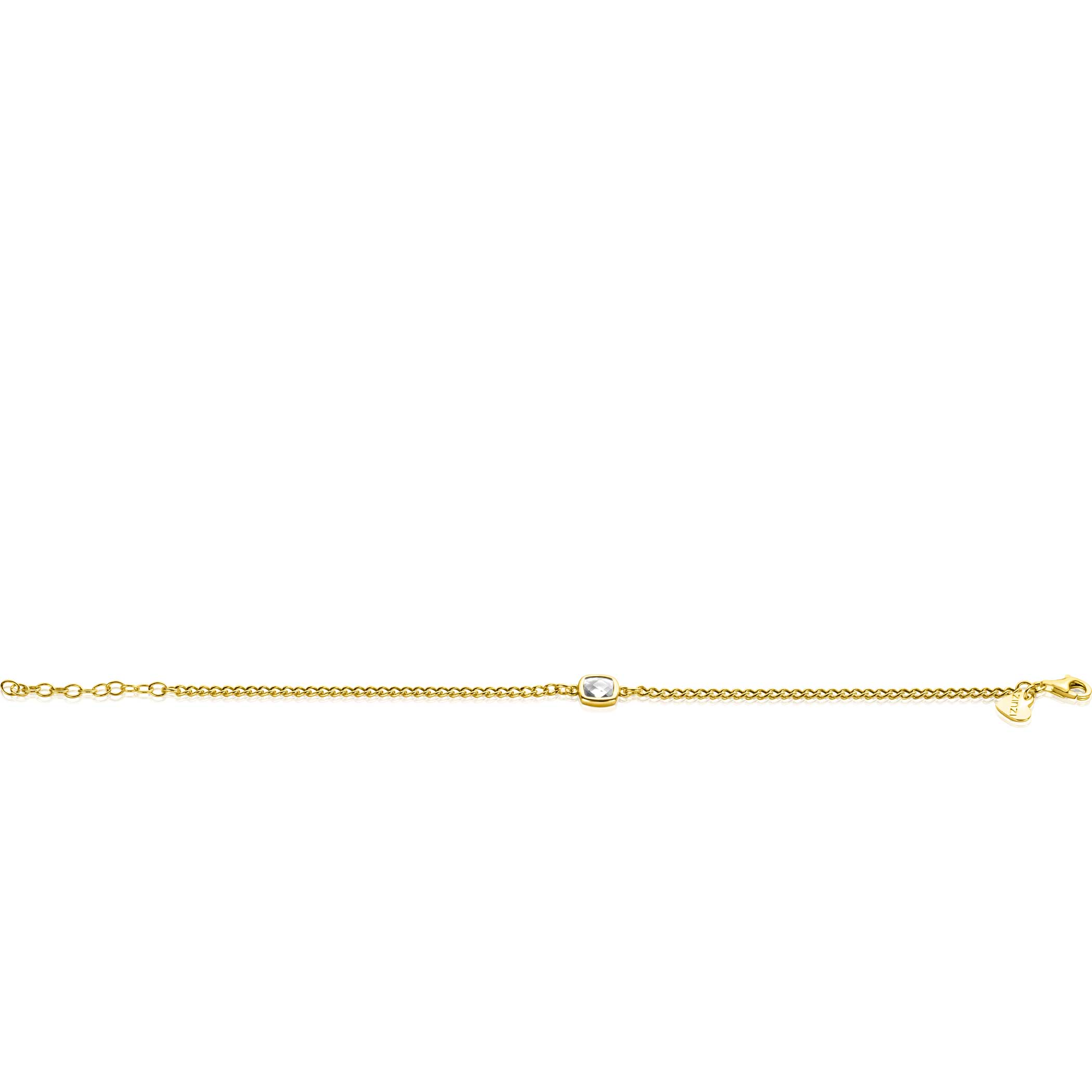 ZINZI gold plated zilveren gourmet armband met vierkante zetting bezet met witte zirconia 16-19cm ZIA2417Y
