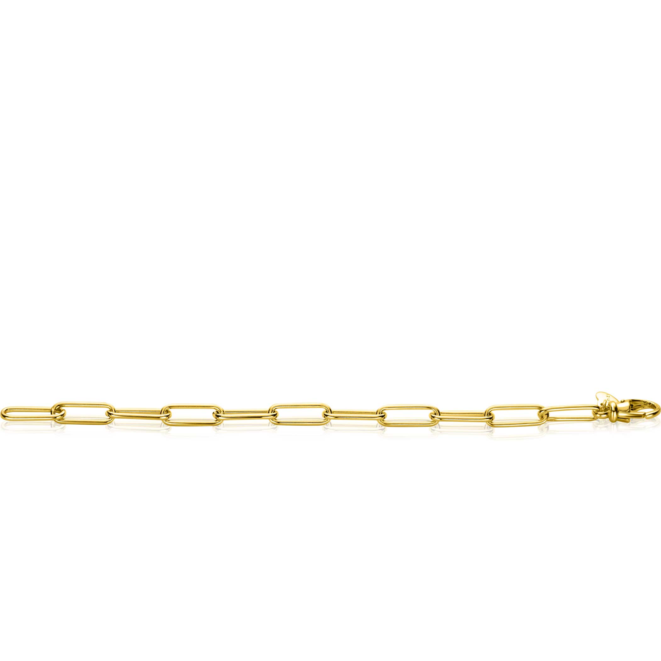 ZINZI gold plated zilveren paperclip schakelarmband met schakels van 7mm lang 18,5cm ZIA2533G