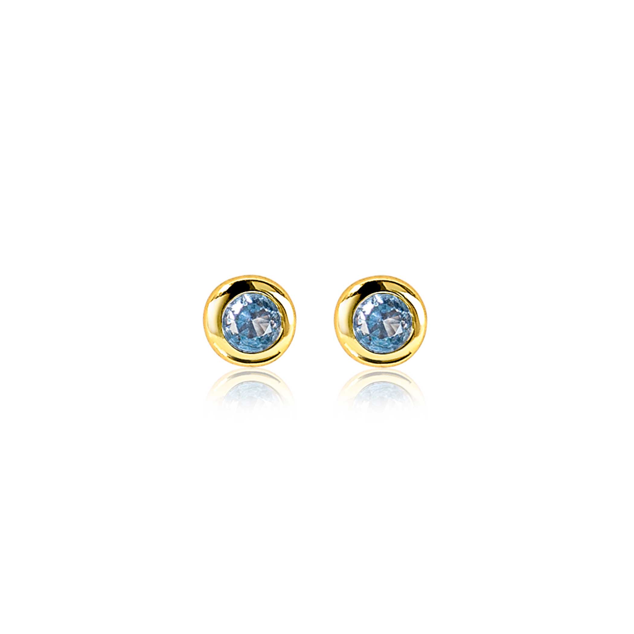 DECEMBER oorknoppen 4mm gold plated met geboortesteen blauw topaas zirconia
