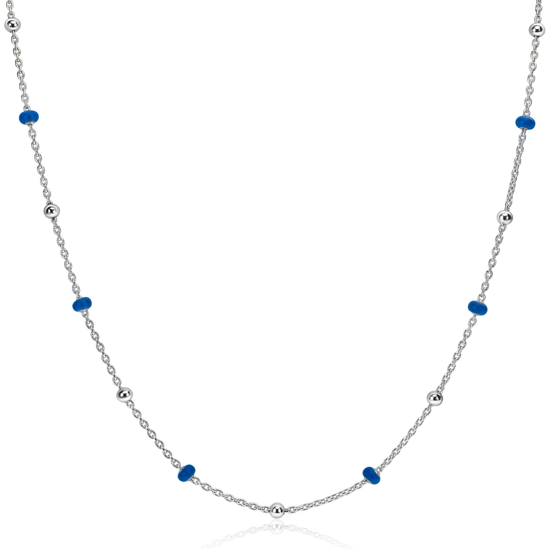 ZINZI zilveren fantasie ketting met 13 blauwe donuts en glanzende bolletjes 42-45cm ZIC2511