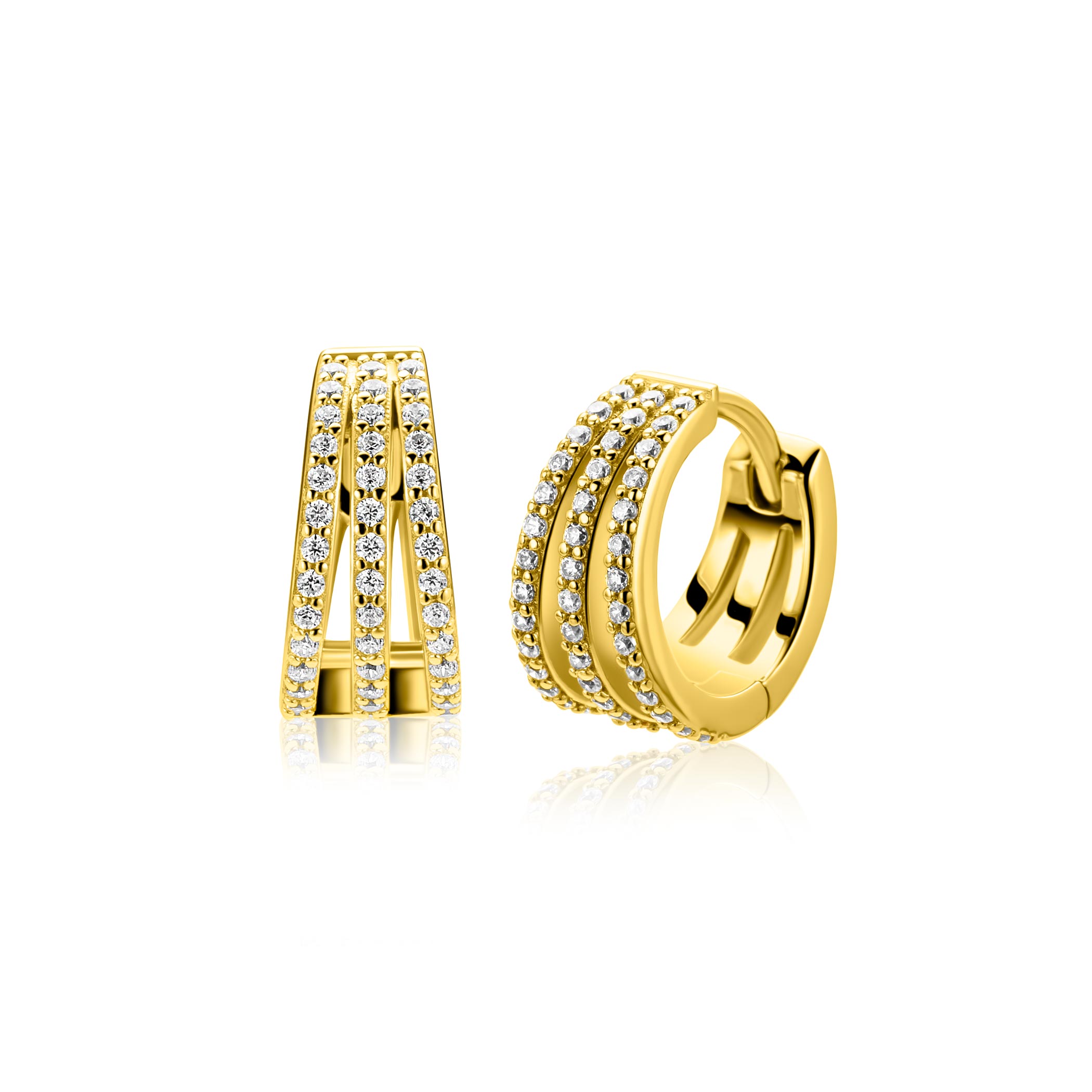 13mm ZINZI goldplated zilveren multi look oorringen met luxe scharniersluiting 6mm breed ZIO2727Y