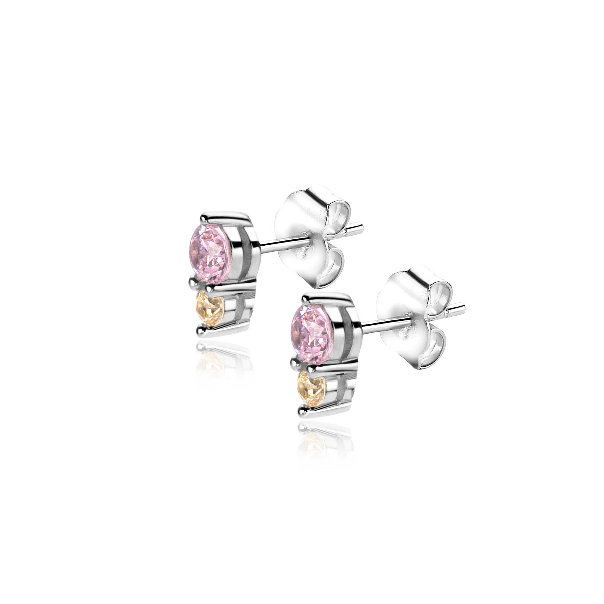 6mm ZINZI zilveren oorknopjes rond roze champagne ZIO2501