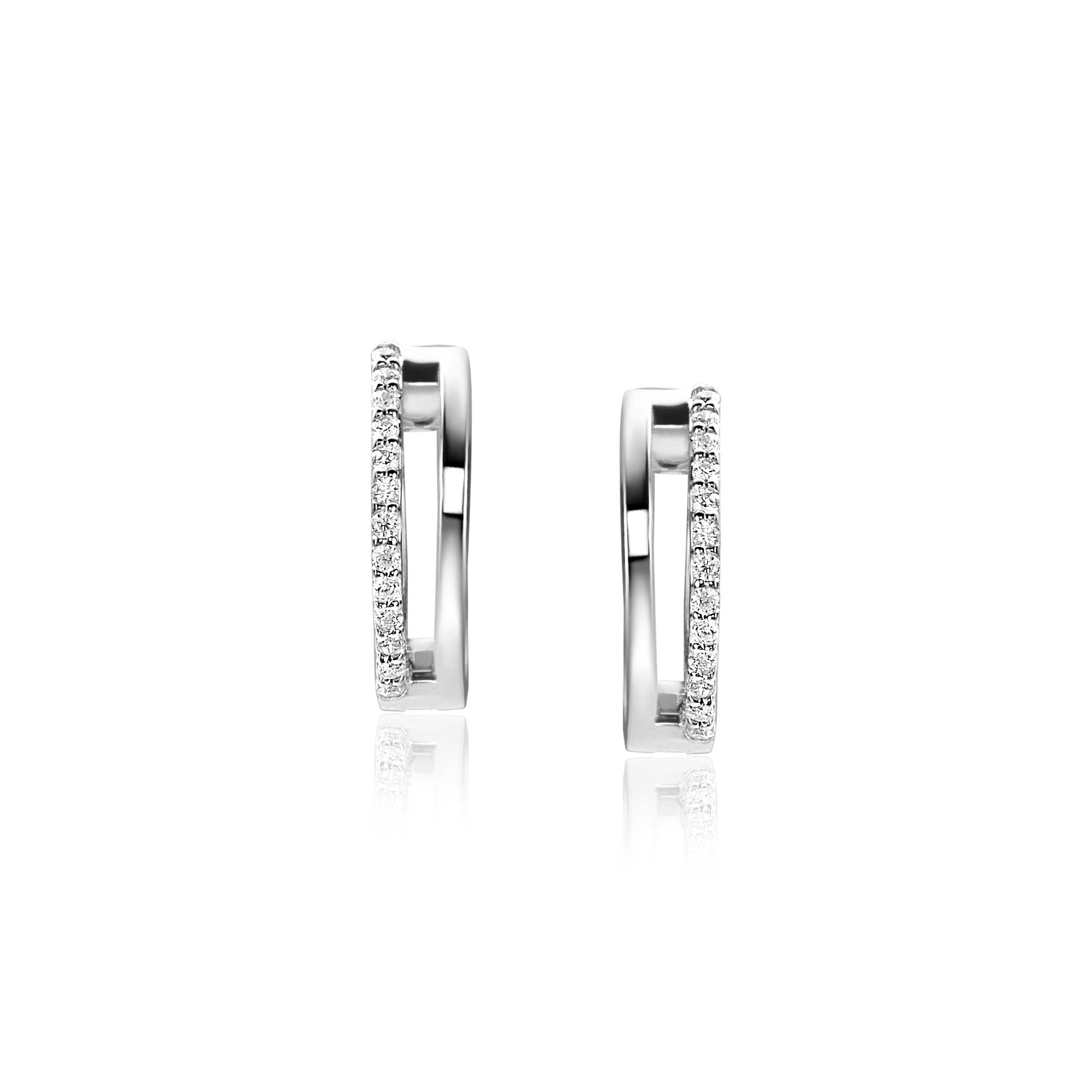 14mm ZINZI zilveren oorringen met een multi-look uitstraling, bezet met witte zirconia's, met luxe klapsluiting 14x3mm ZIO2452