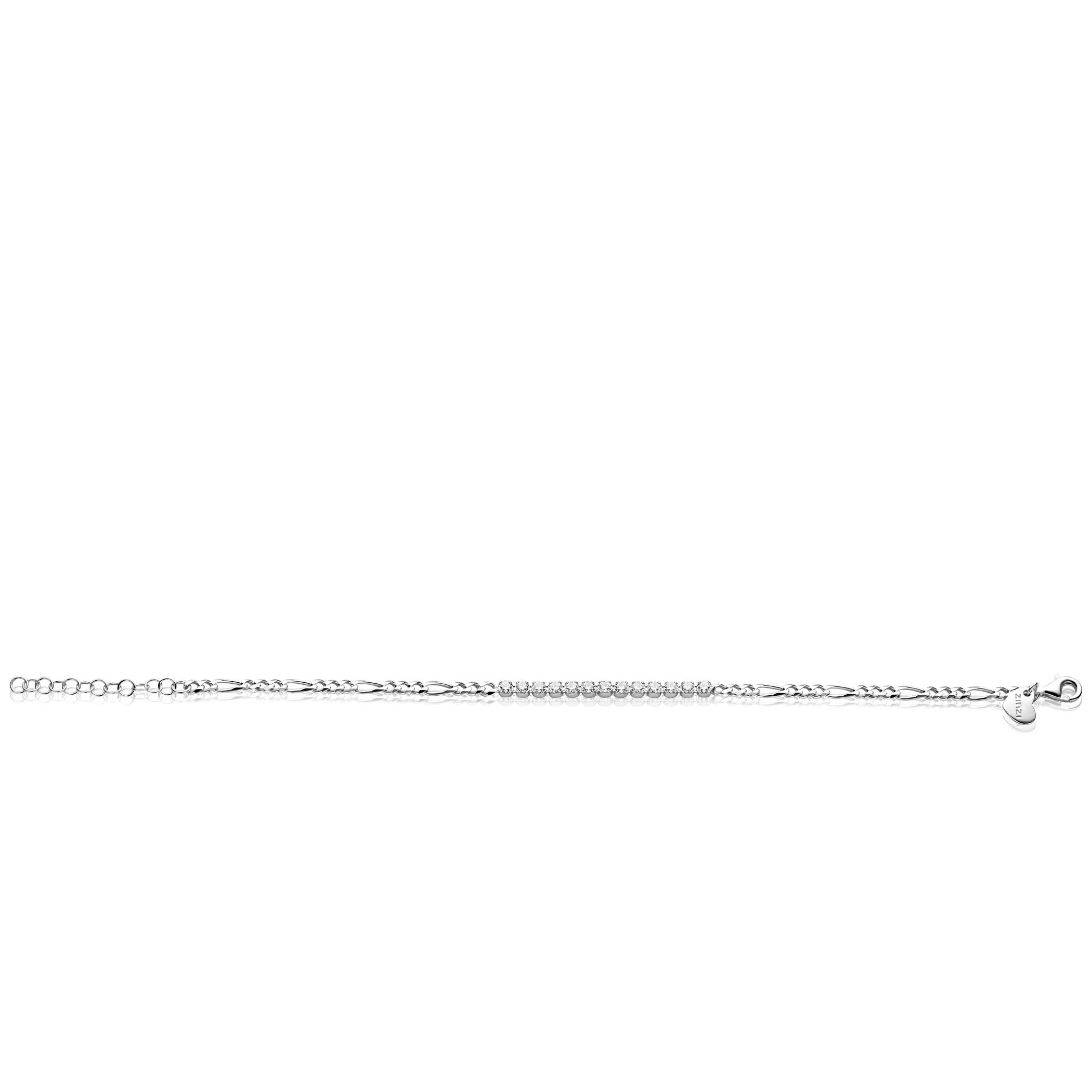 ZINZI zilveren figaro armband (3mm breed) met middenstuk bezet met witte zirconia's 17-20cm ZIA2782
