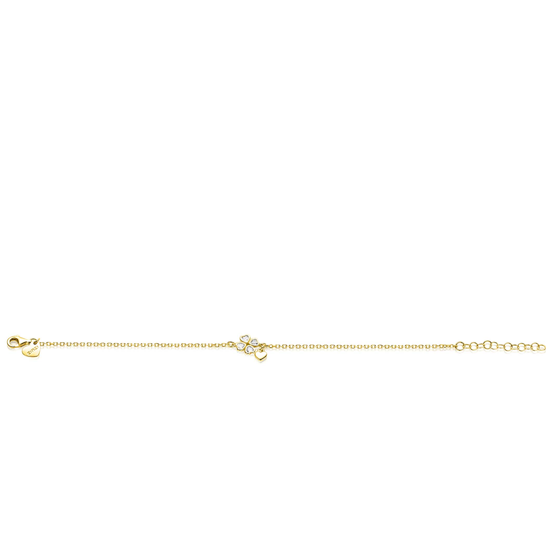 ZINZI goldplated zilveren schakelarmband met klavertje vier en hartje hanger ZIA2783Y