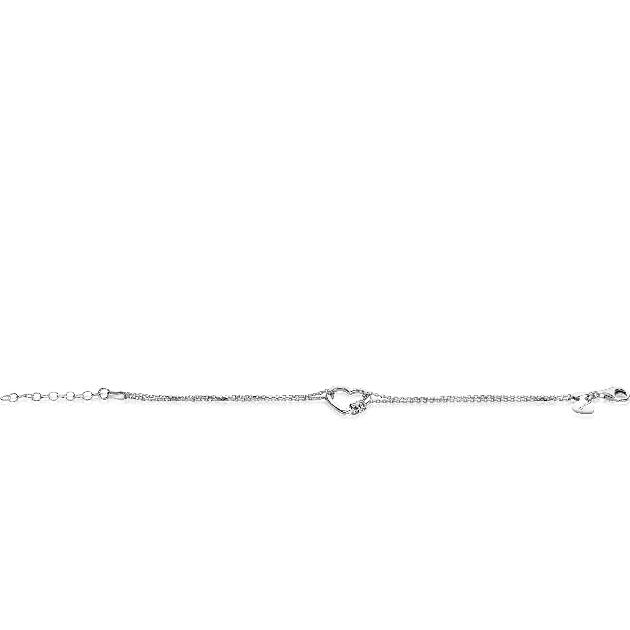 ZINZI zilveren dubbele schakel armband met luxe hart witte zirconia's 17-20cm ZIA2507