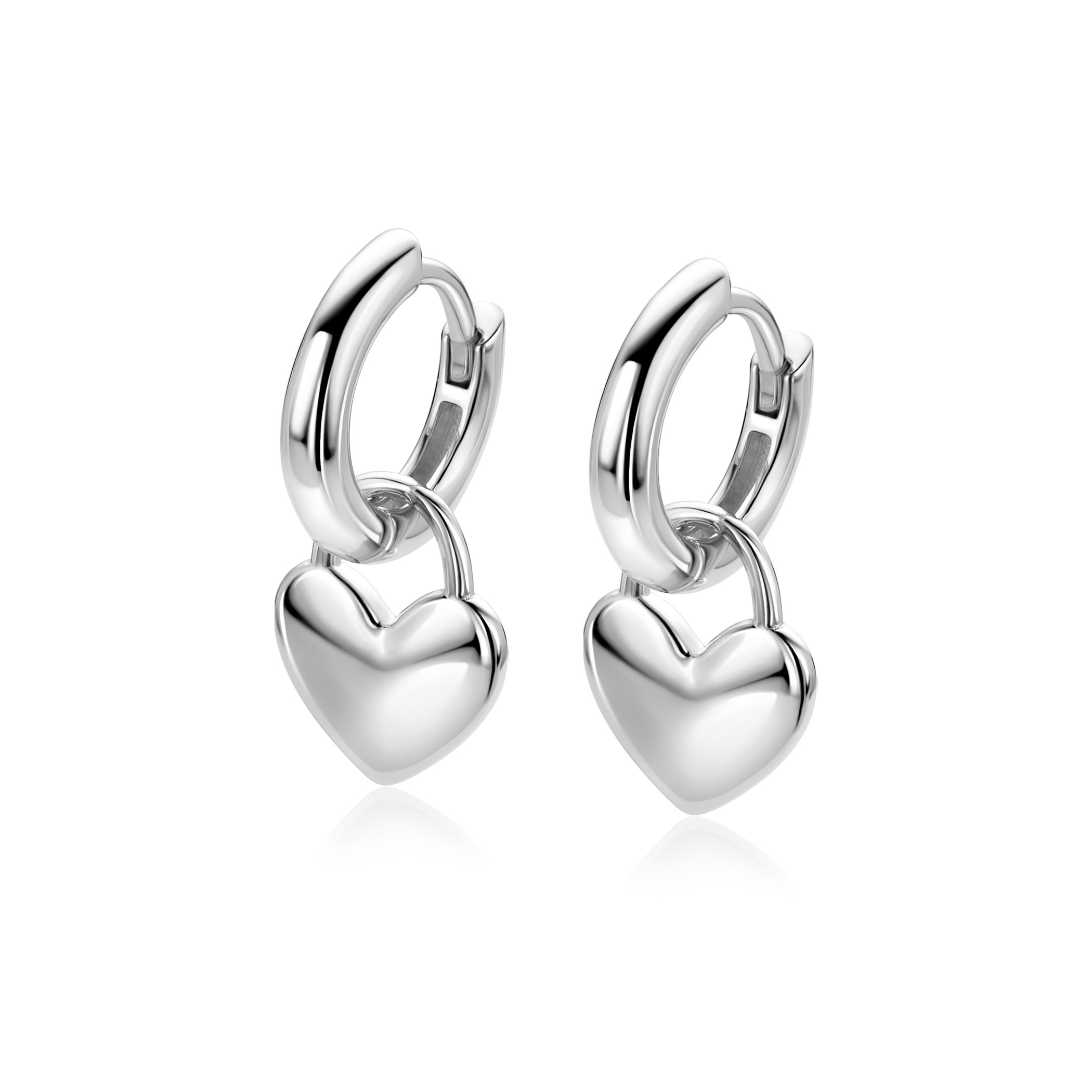 9mm ZINZI zilveren oorbedels glanzend hart ZICH2673 (zonder oorringen)