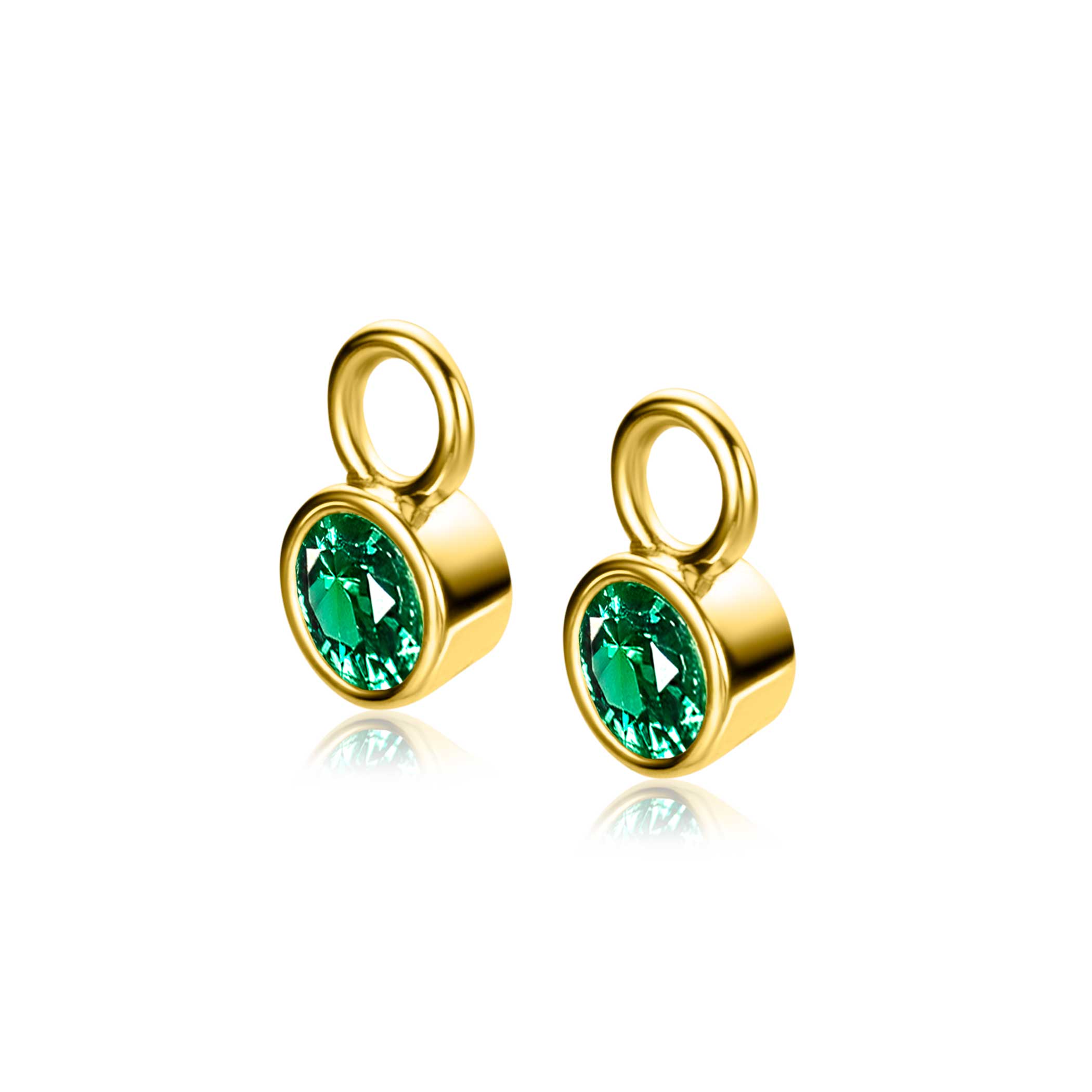 MEI oorbedels gold plated met geboortesteen groen smaragd zirconia (excl. oorringen)
