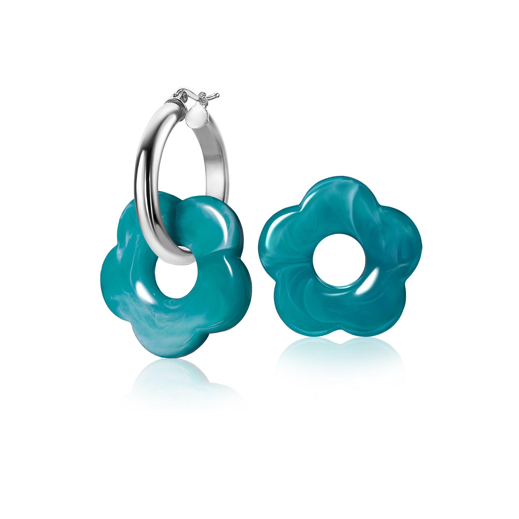 26mm oorbedels bloem turquoise kunststof ZICH2720TA