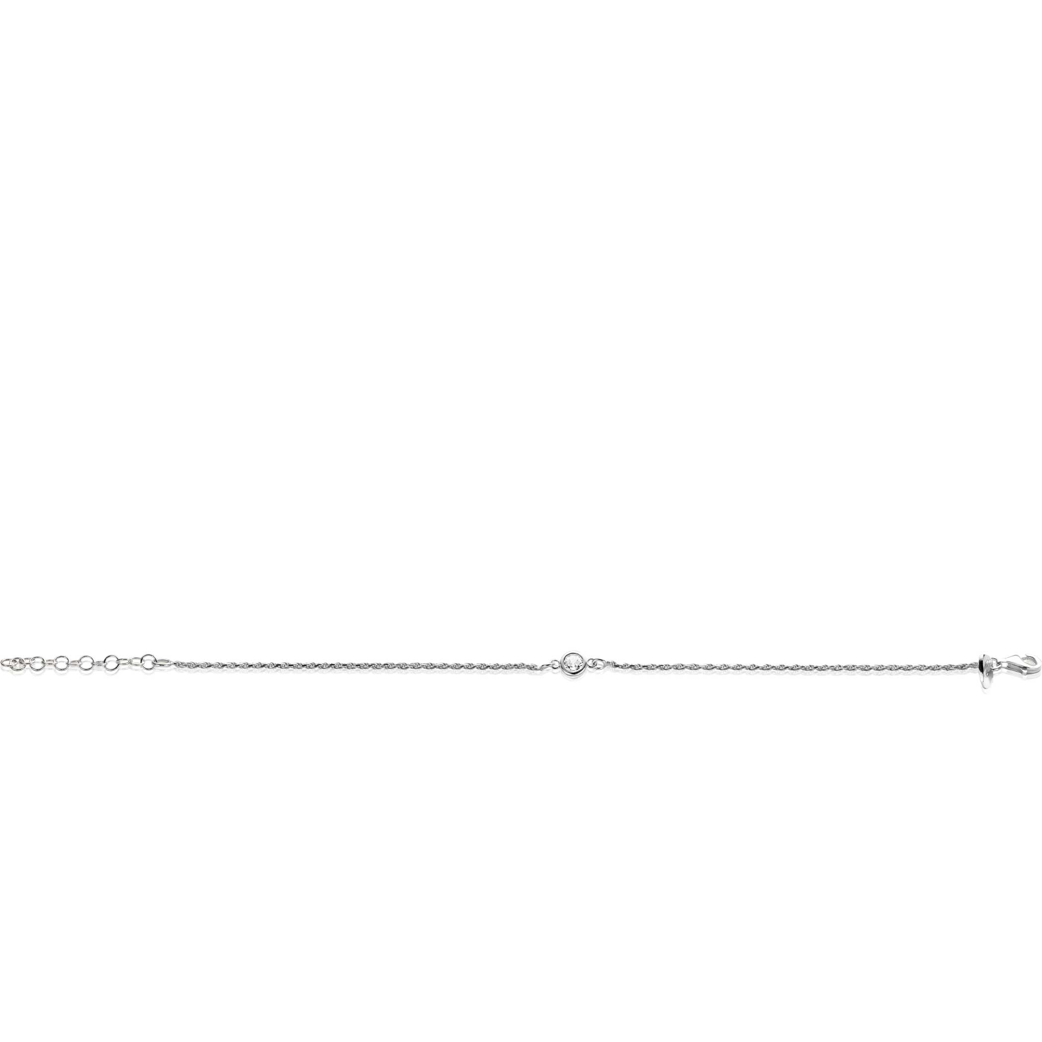 ZINZI zilveren koord armband bezet met een ronde witte zirconia 17-20cm ZIA2461