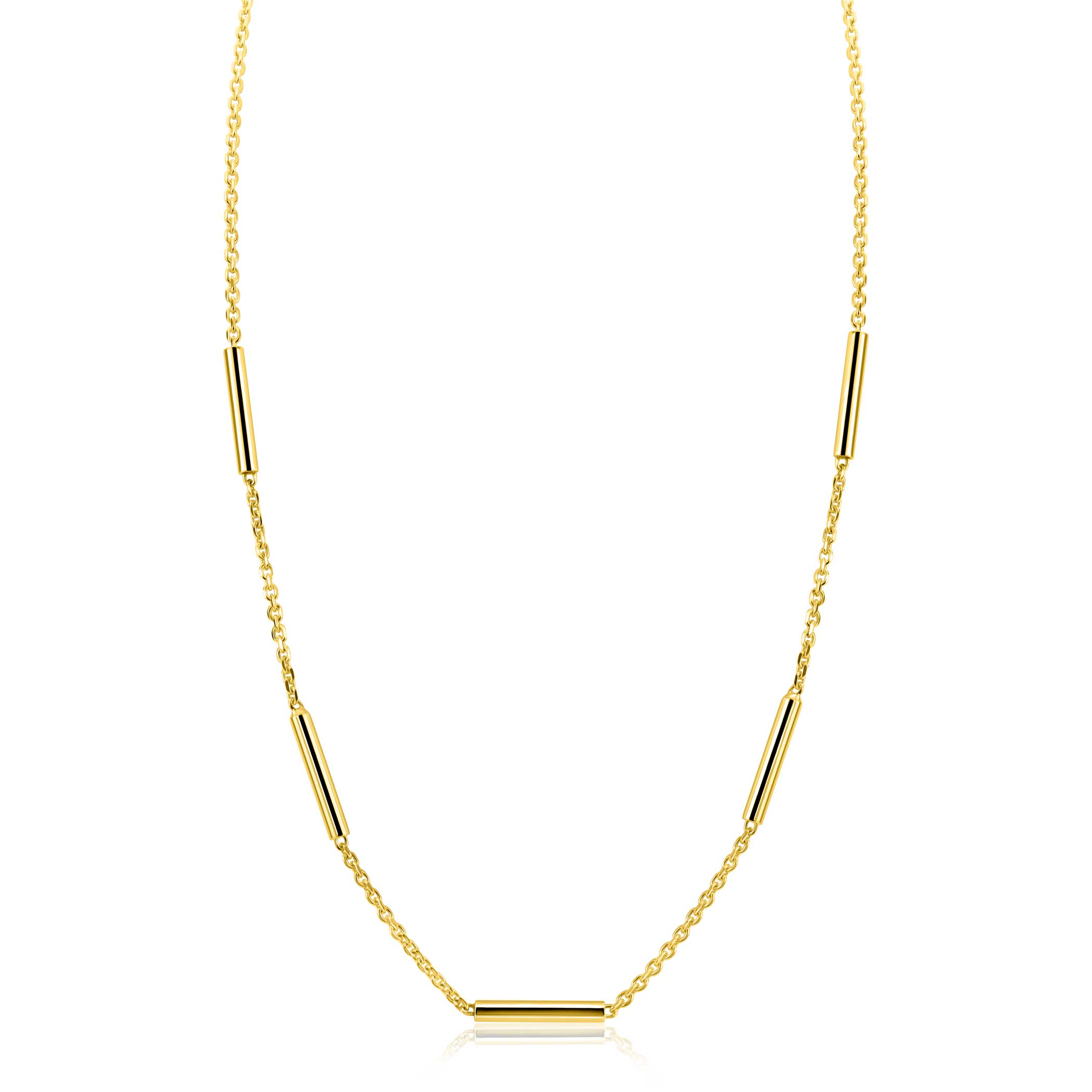 ZINZI gold plated zilveren schakelketting 45cm met vijf gladde ronde staafjes ZIC2800G