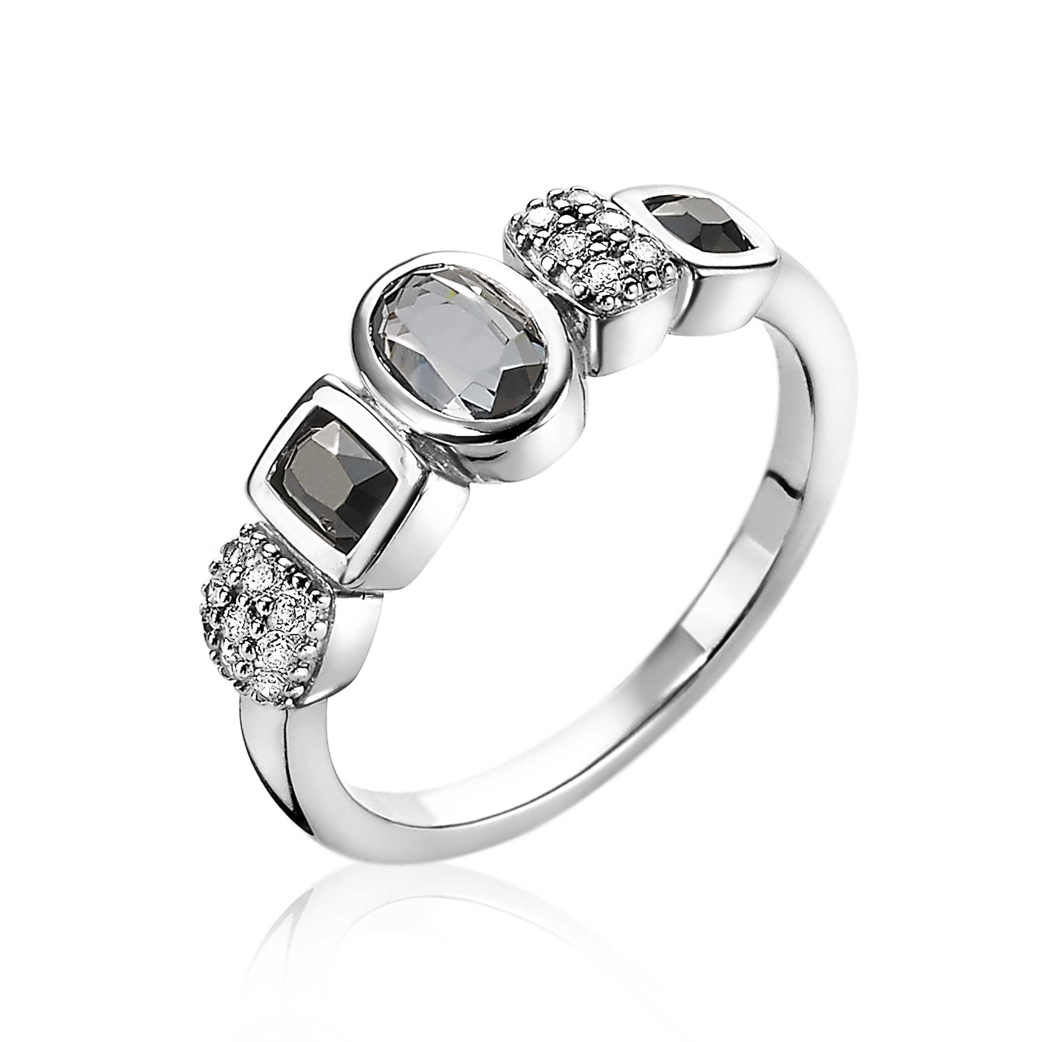 kaping Kanon Probleem ZINZI zilveren fantasie ring grijs zwarte kleurstenen en witte zirconia's ZIR1944 kaping Kanon Probleem ZINZI zilveren fantasie ring grijs zwarte kleurstenen en witte zirconia's ZIR1944