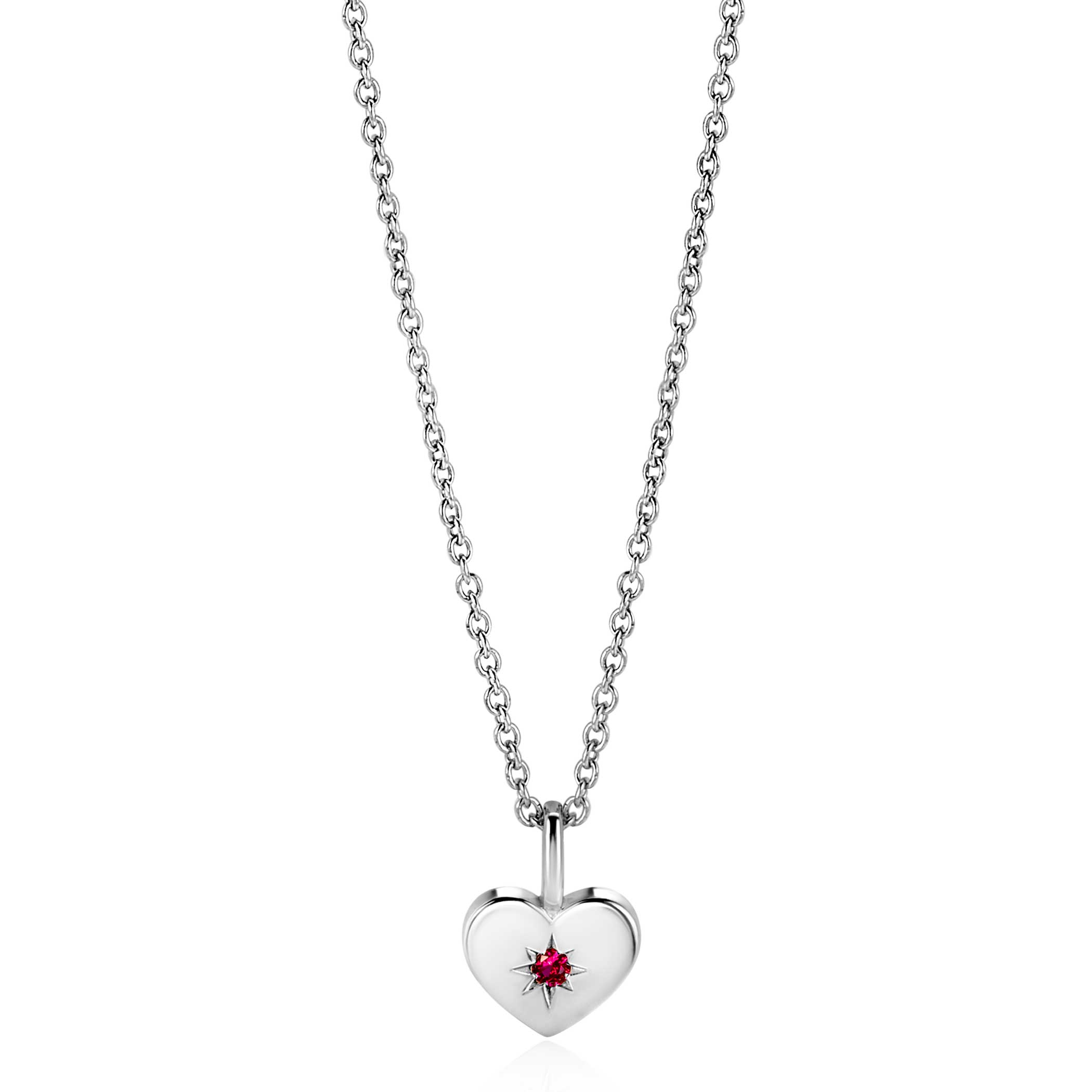 JULI hanger 12mm zilveren hart geboortesteen rood robijn zirconia (zonder collier)