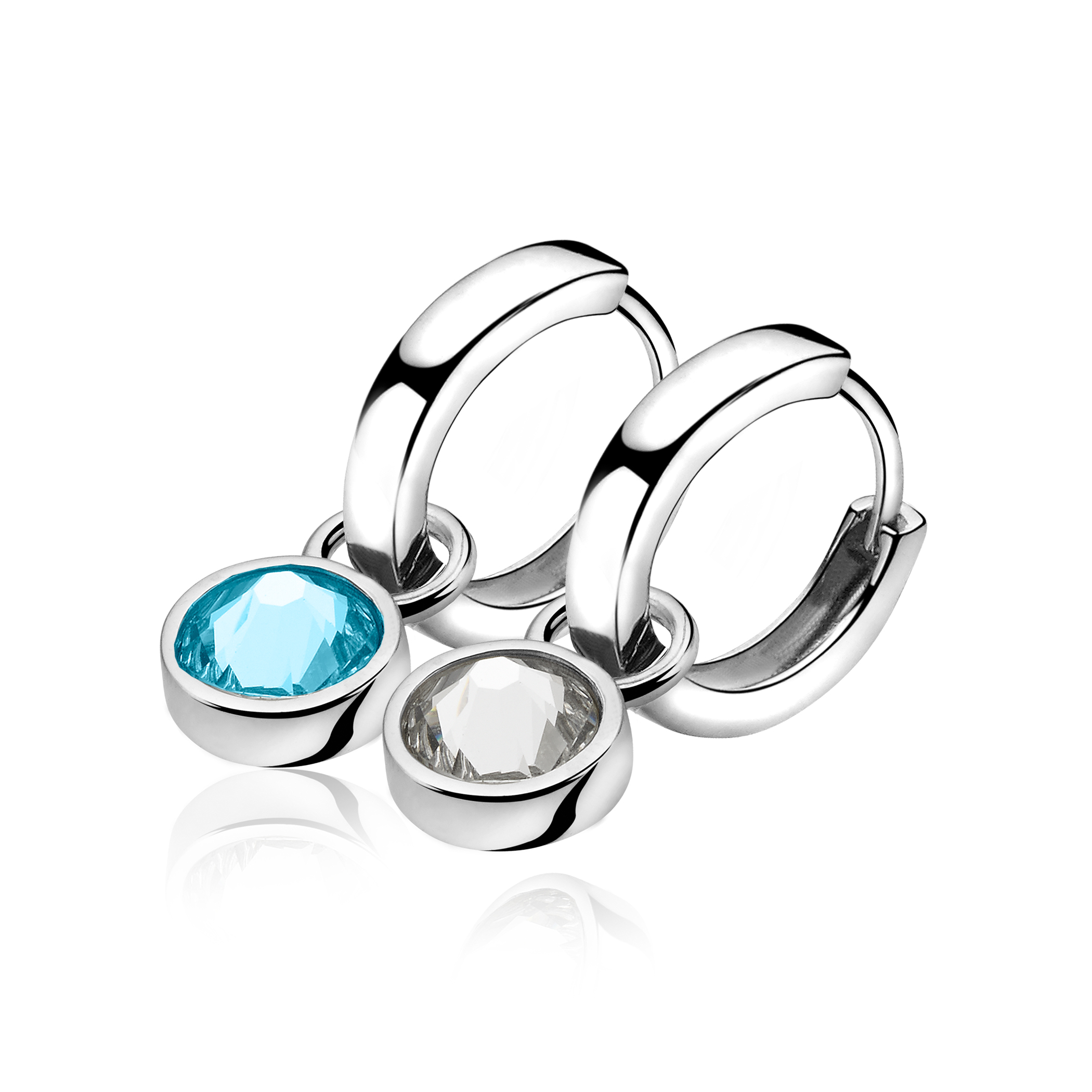 ZINZI zilveren oorbedels blauw wit ZICH1006A (zonder oorringen)