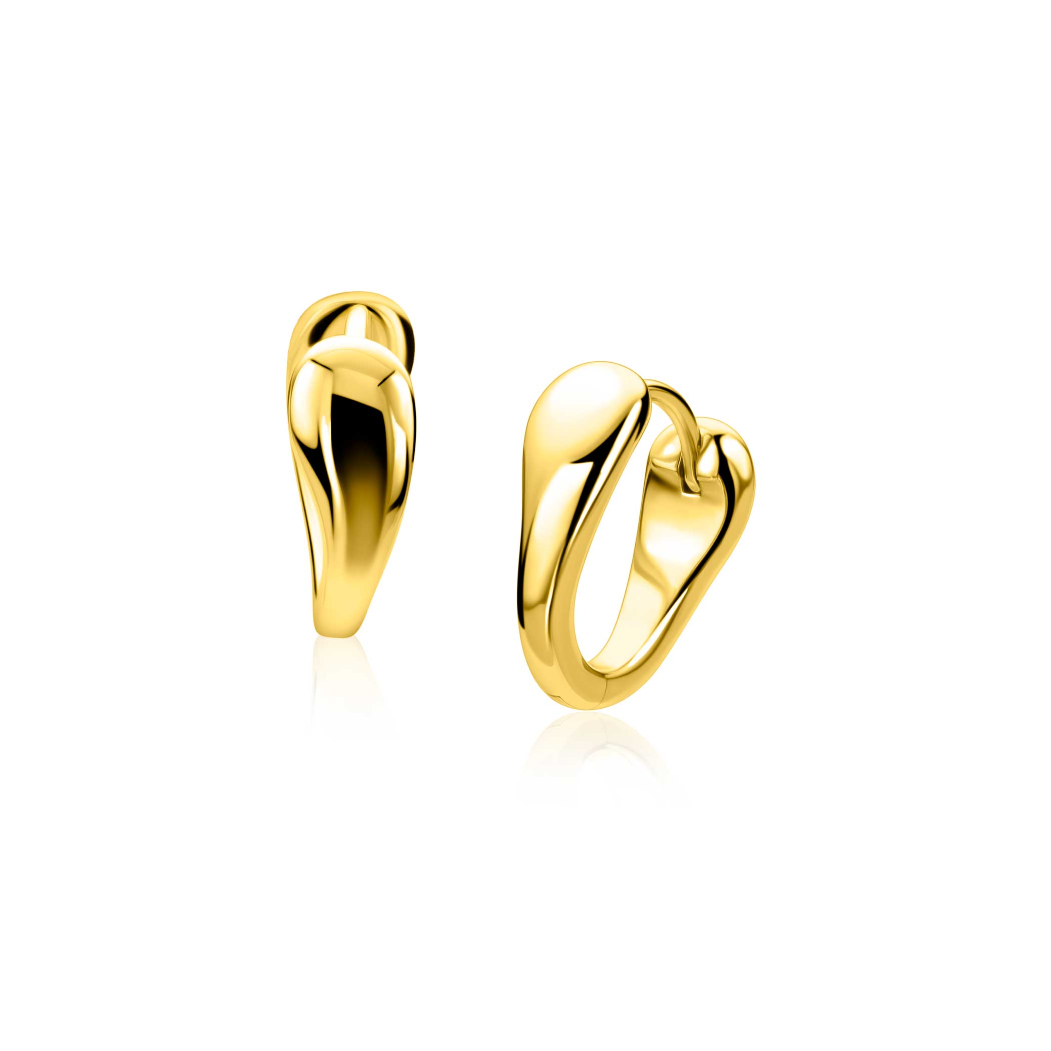 16mm ZINZI gold plated zilveren oorringen met een glad organisch gevormd design, luxe klapsluiting ZIO2840G