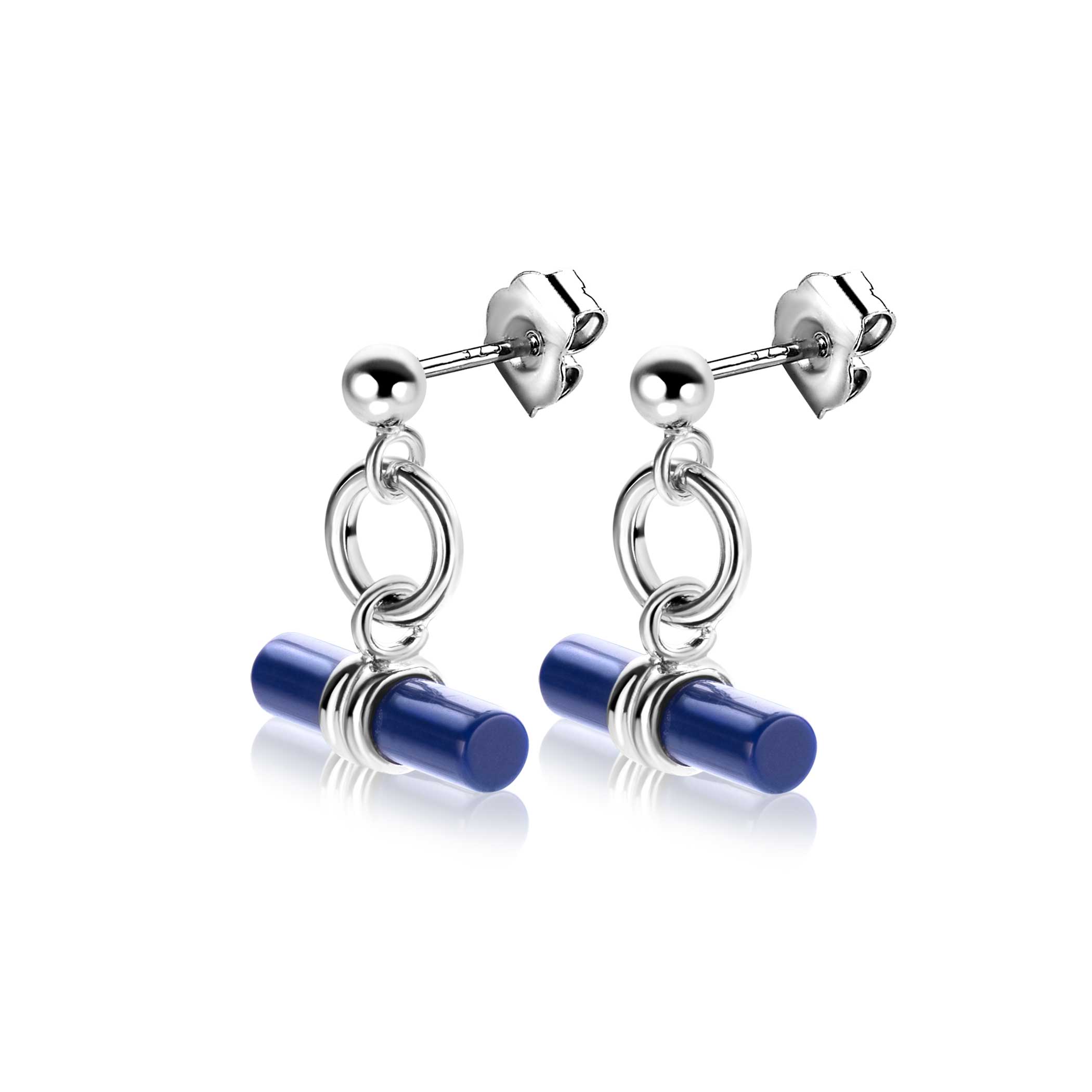 19mm ZINZI zilveren oorstekers met open rondje en bungelende T-bar met lapis lazuli ZIO2478