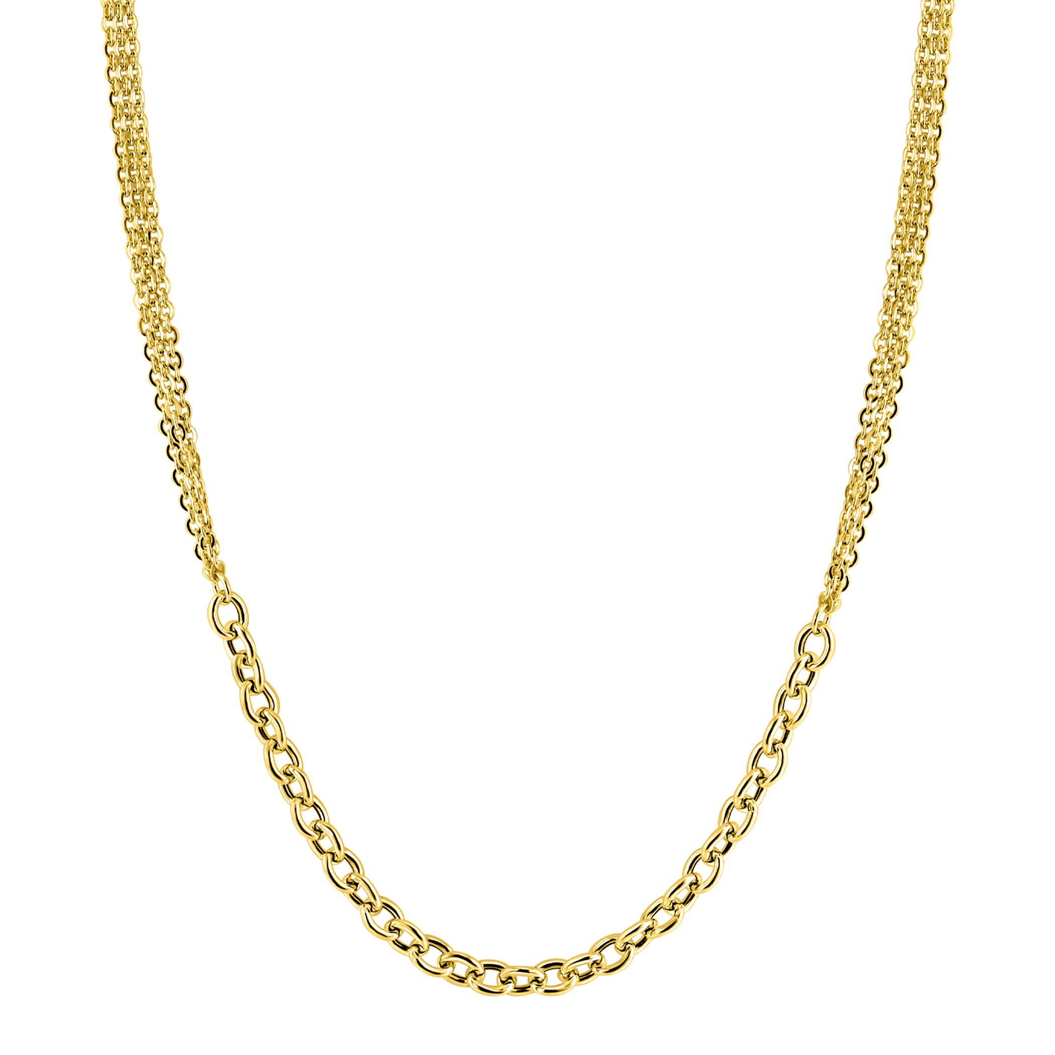 ZINZI goldplated zilveren collier 45cm met dubbele stijl: grove schakel en fijne kettingen ZIC2781G