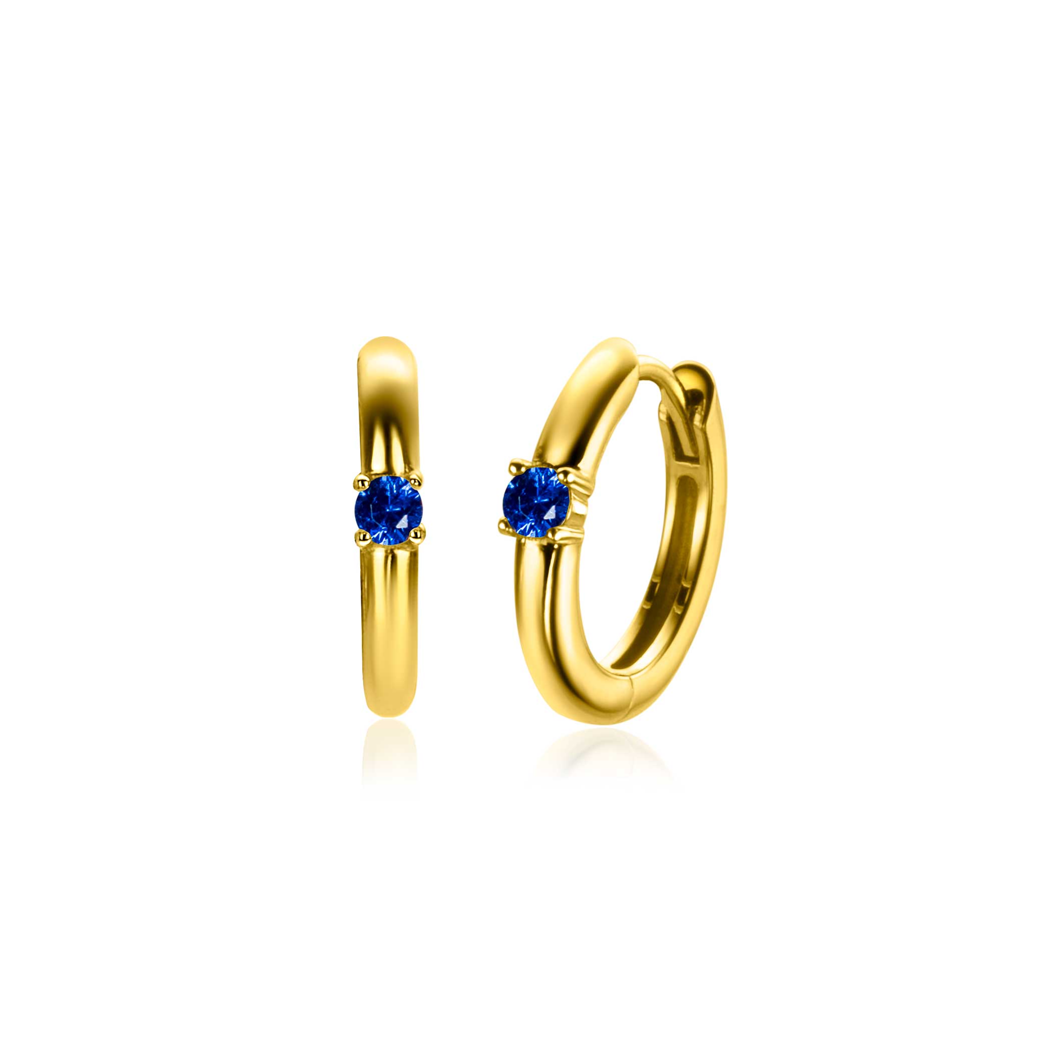 SEPTEMBER oorringen 13mm gold plated met geboortesteen blauw saffier zirconia