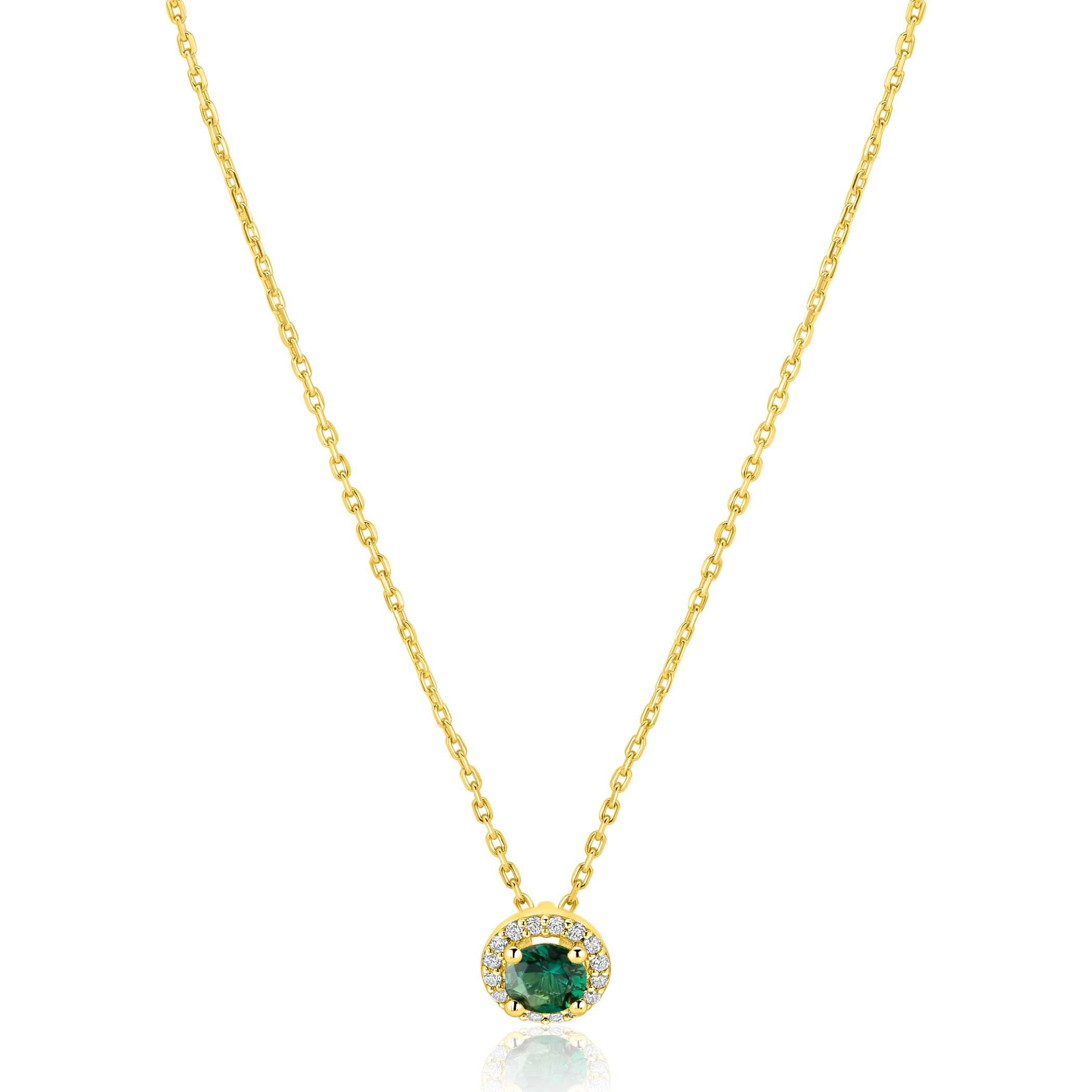 ZINZI goldplated zilveren ketting 45cm met smaragdgroene kleursteen in entourage zetting ZIC2697G