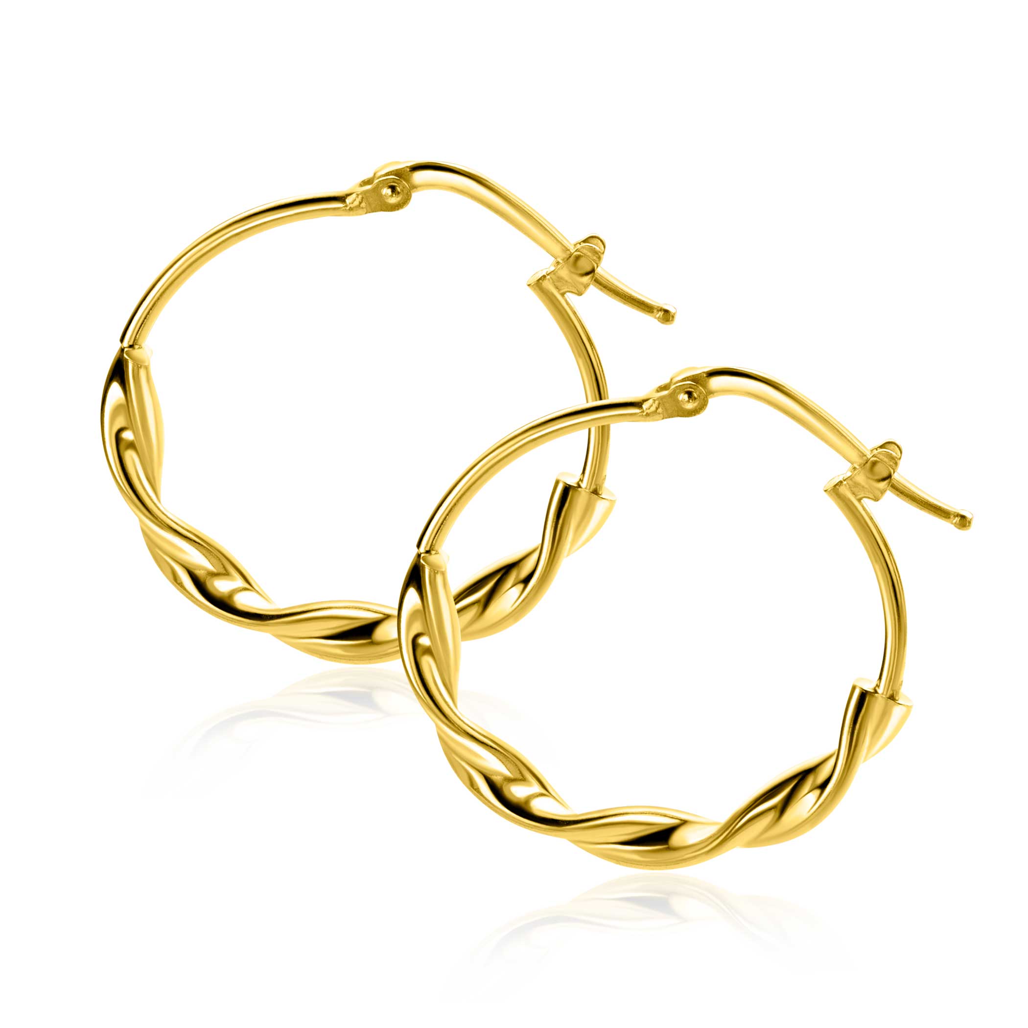 27mm ZINZI gold plated zilveren oorringen met een trendy combinatie van een gladde en gedraaide buis 27x3mm ZIO2482G