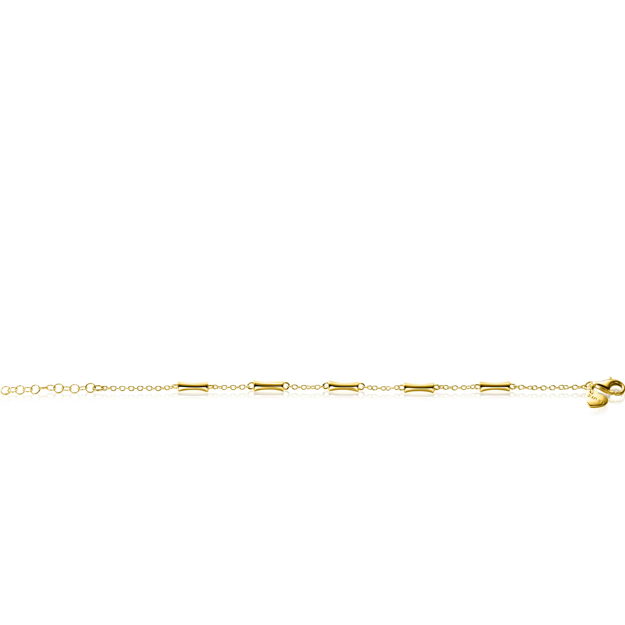 ZINZI gold plated zilveren schakel armband met vijf gladde bamboe vormen 17-20cm ZIA2577G
