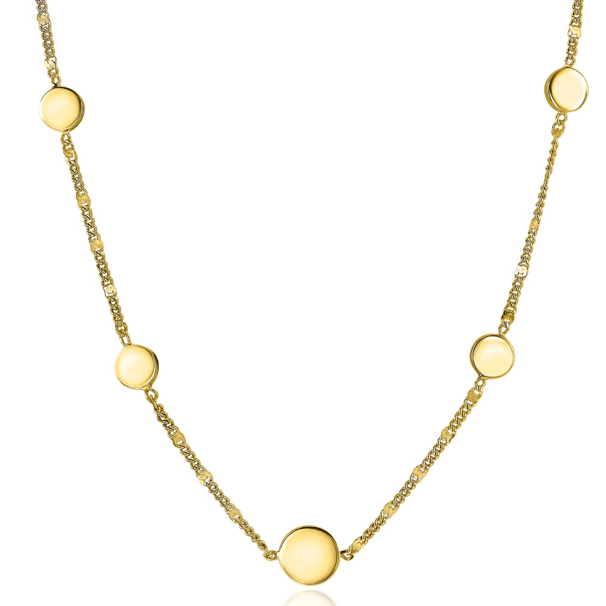 ZINZI zilveren ketting 14K geel verguld 45cm gourmet schakels  ronde plaatjes ZIC2158G