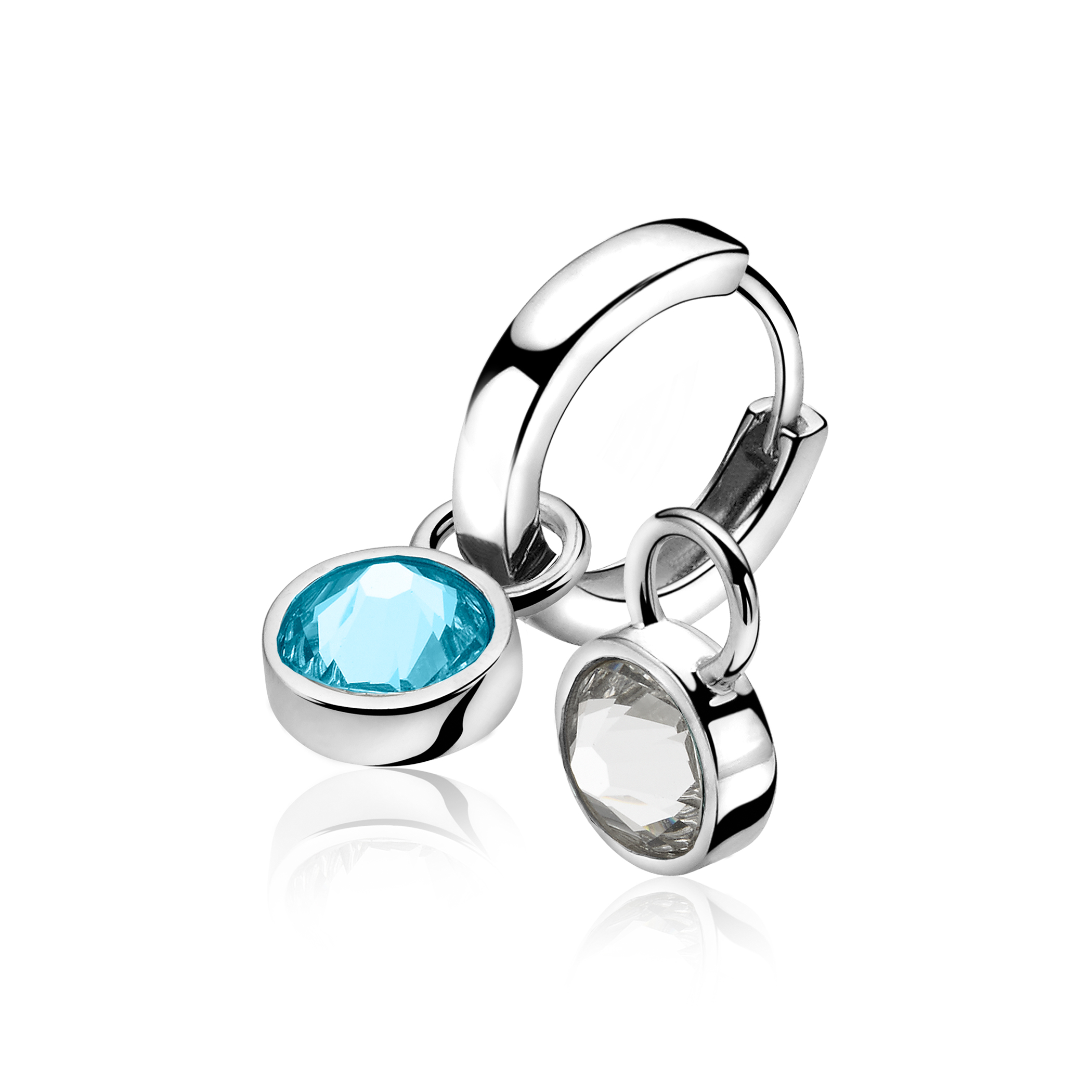 ZINZI zilveren oorbedels blauw wit ZICH1006A (zonder oorringen)