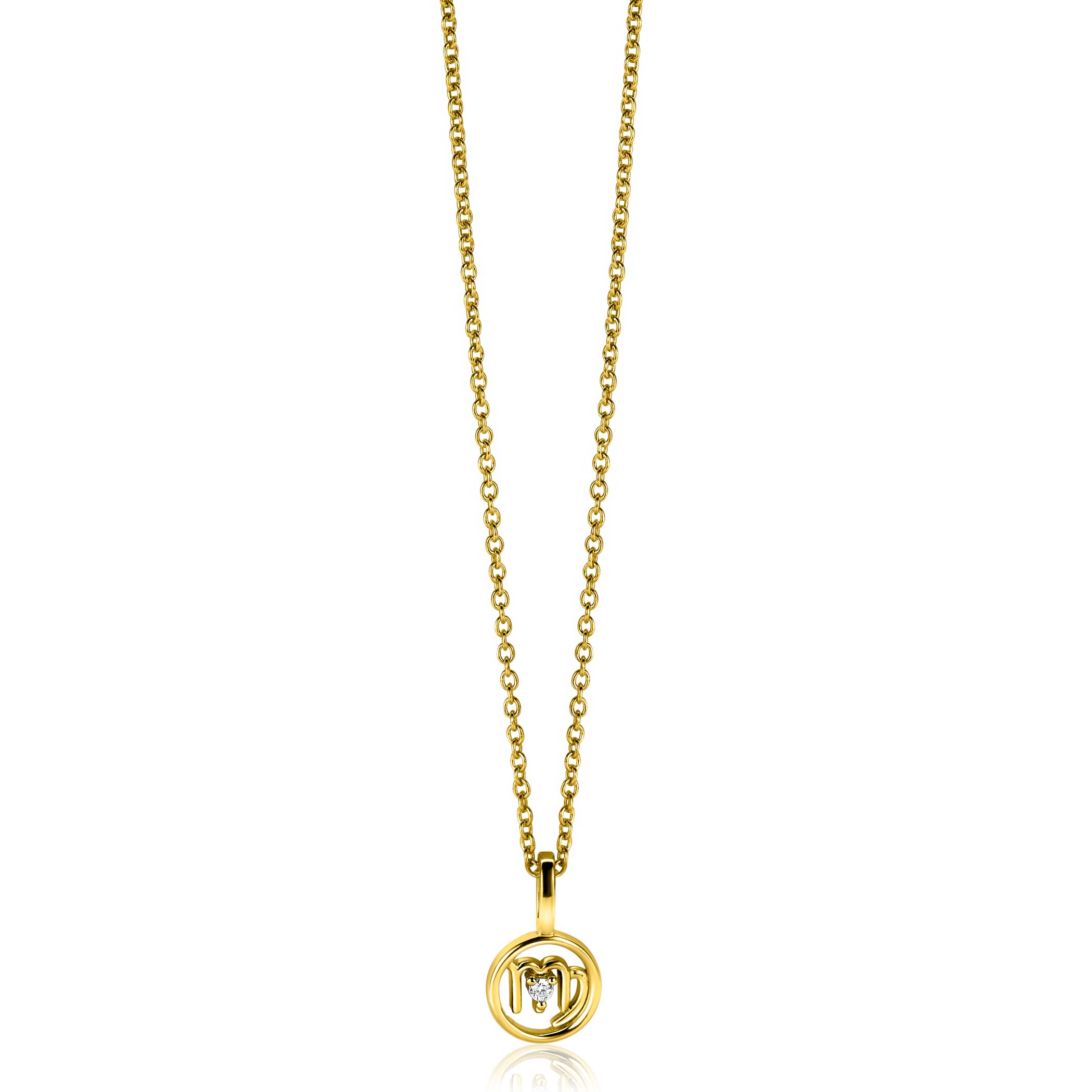 9mm ZINZI gold plated zilveren Maagd sterrenbeeldhanger bezet met witte zirconia ZIHY-MAA (zonder collier)