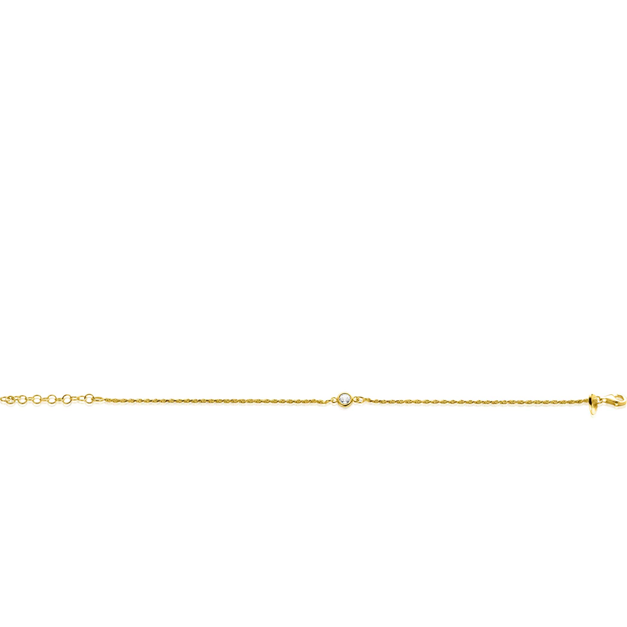 ZINZI gold plated zilveren koord armband bezet met een ronde witte zirconia 17-20cm ZIA2461Y
