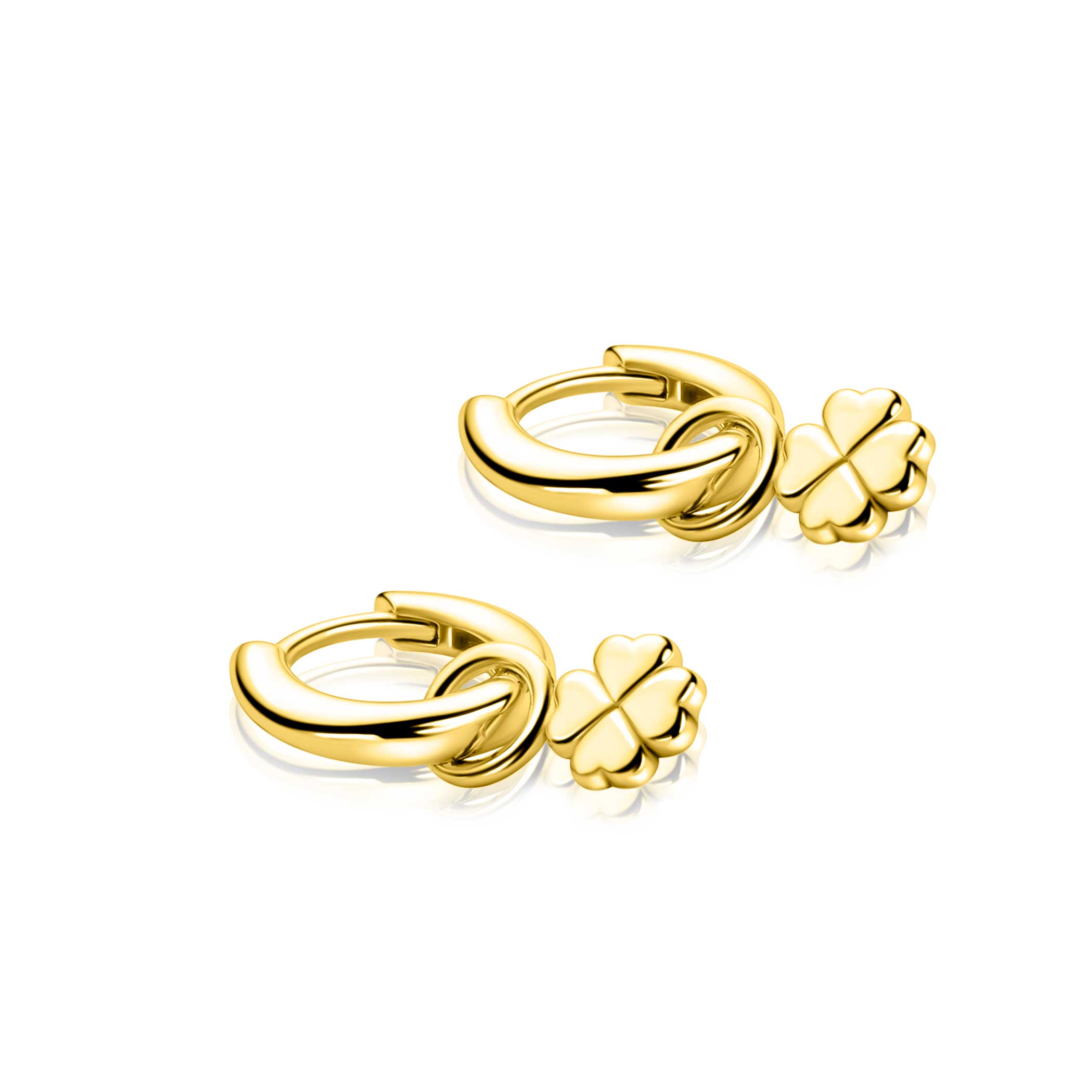 6mm ZINZI gold plated zilveren oorbedels in gladde klaver vier vorm ZICH2884G (zonder oorringen)